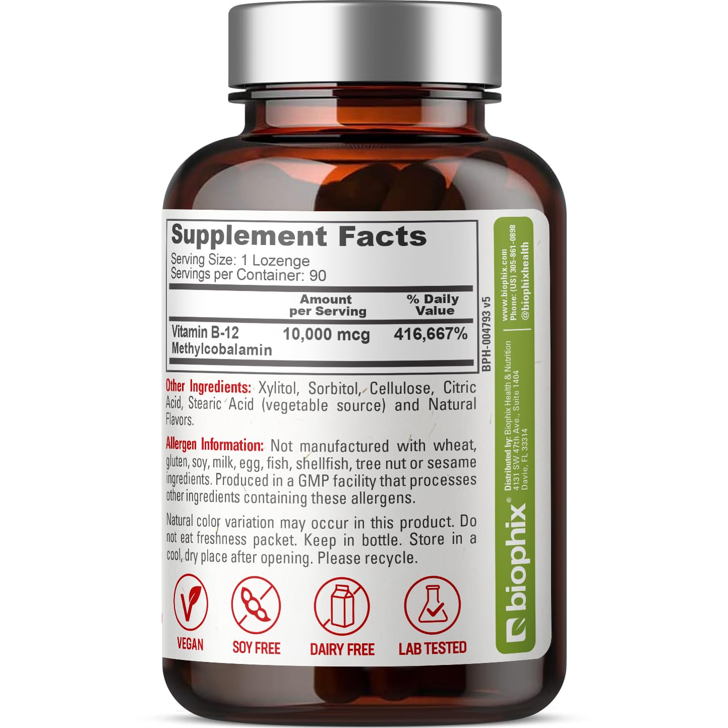 Foto 3 pulgar | Suplemento Biophix Methyl B-12 De 10,000 Mcg, 90 Pastillas Veganas - Venta Internacional.