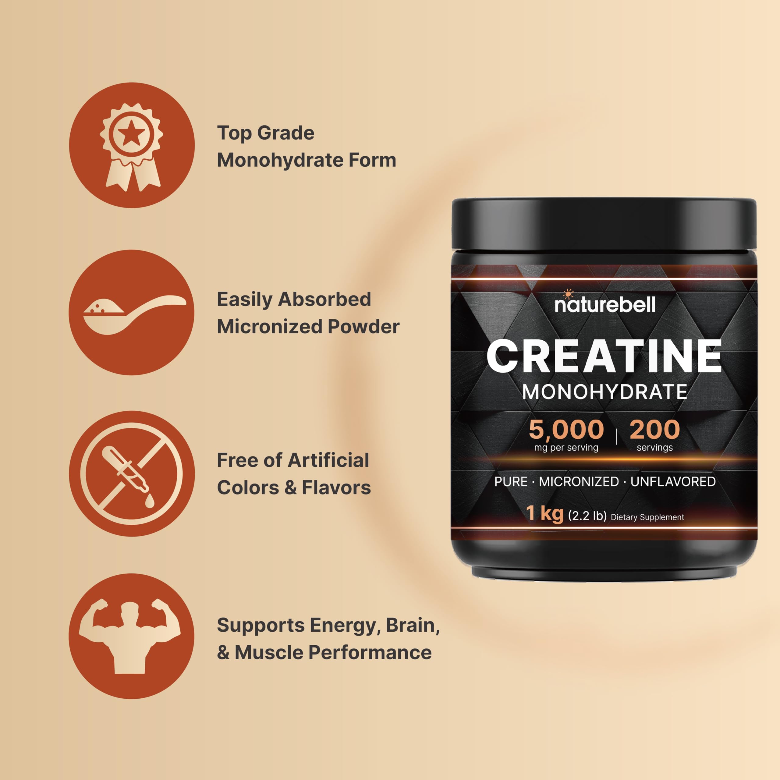 Foto 4 pulgar | Monohidrato de Creatina en Polvo Naturebell 1 Kg - Venta Internacional