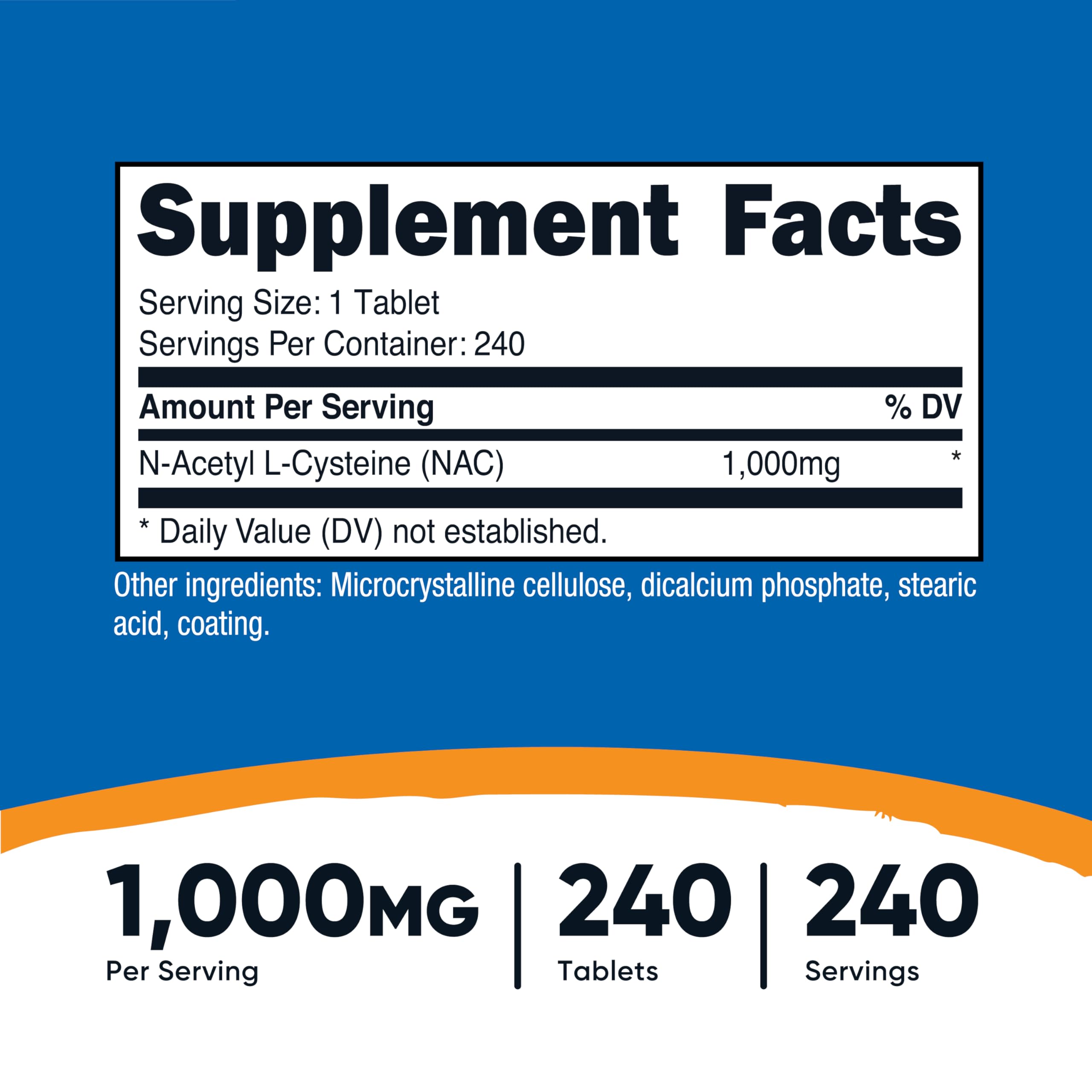 Foto 3 pulgar | Suplemento Nutricost De N-acetil L-cisteína (nac) 1000 Mg 240 Tabletas - Venta Internacional.