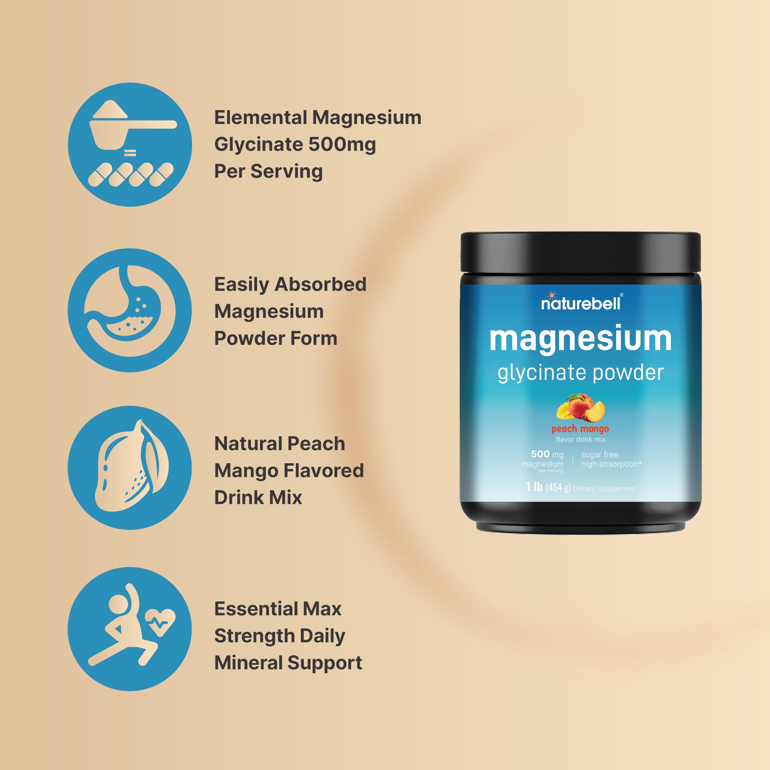 Foto 3 | Glicinato de Magnesio en Polvo Natubell 454 g 500 mg/Porción - Venta Internacional