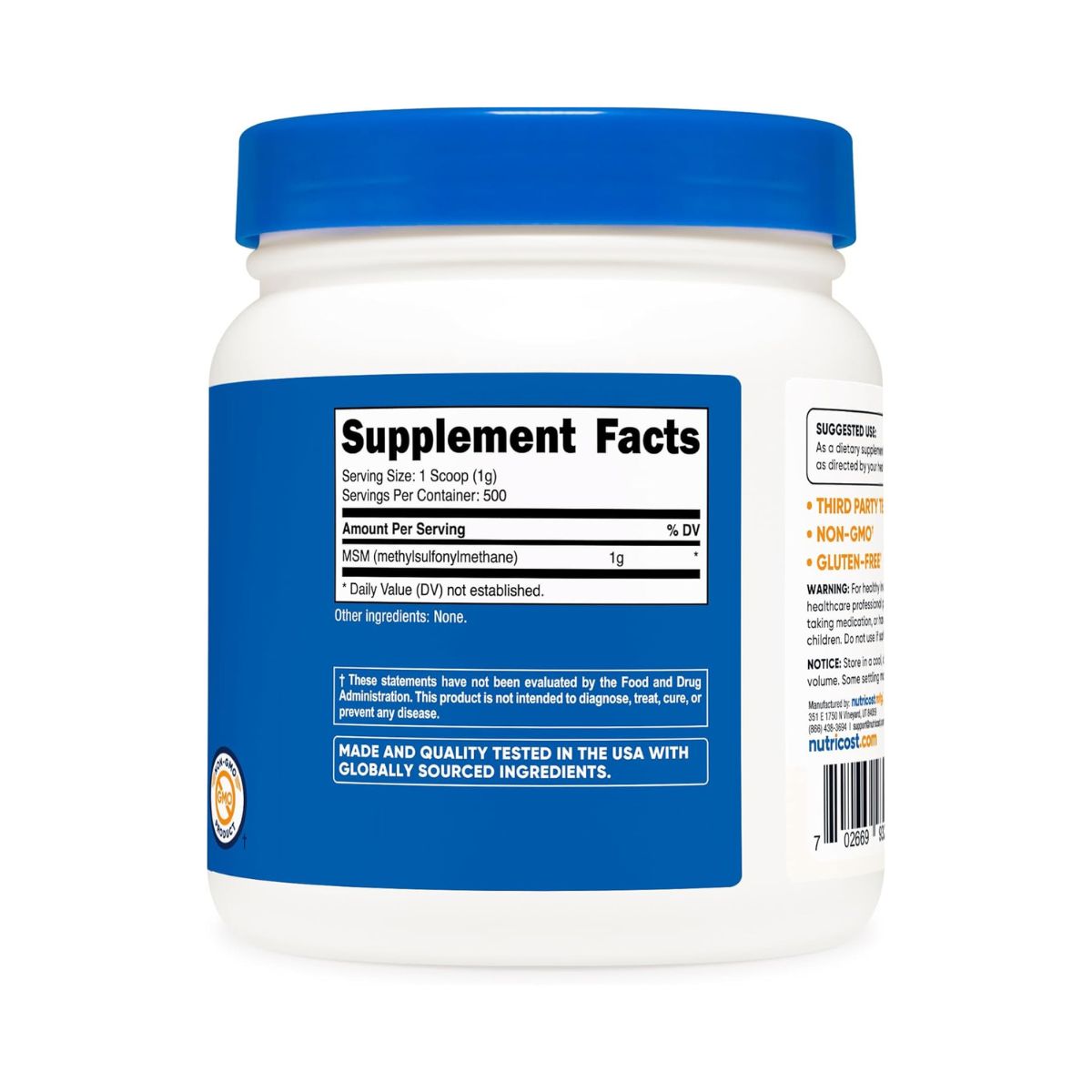 Foto 3 pulgar | Nutricost |msm En Polvo 500 G – 500 Porciones | Apoyo Para Articulaciones, Piel Y Bienestar General