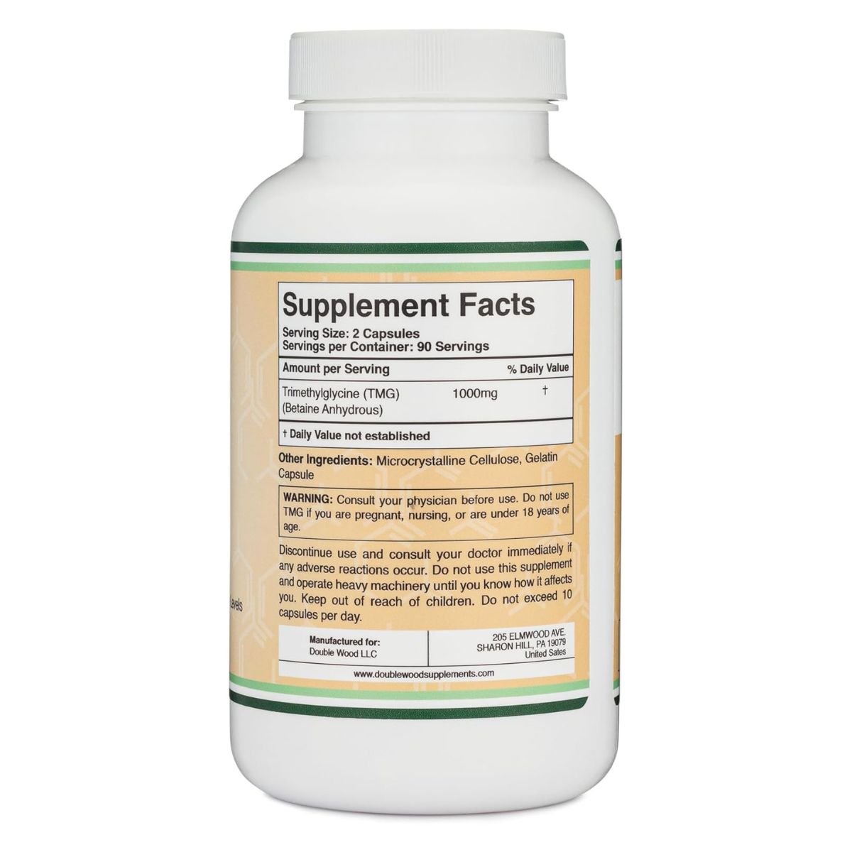 Foto 3 pulgar | TMG (Trimetilglicina) Double Wood 1000 mg – 180 Cápsulas