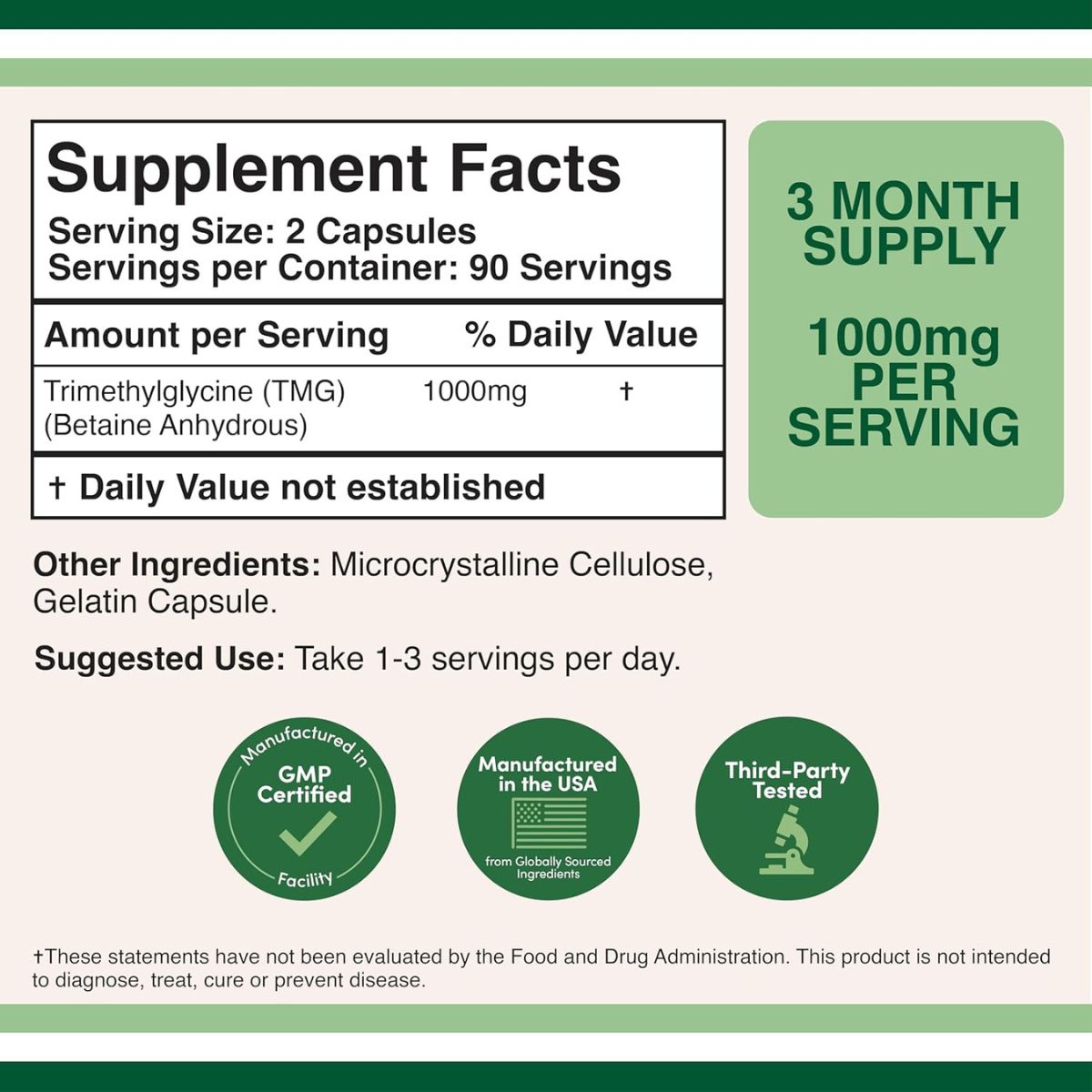 Foto 5 pulgar | TMG (Trimetilglicina) Double Wood 1000 mg – 180 Cápsulas