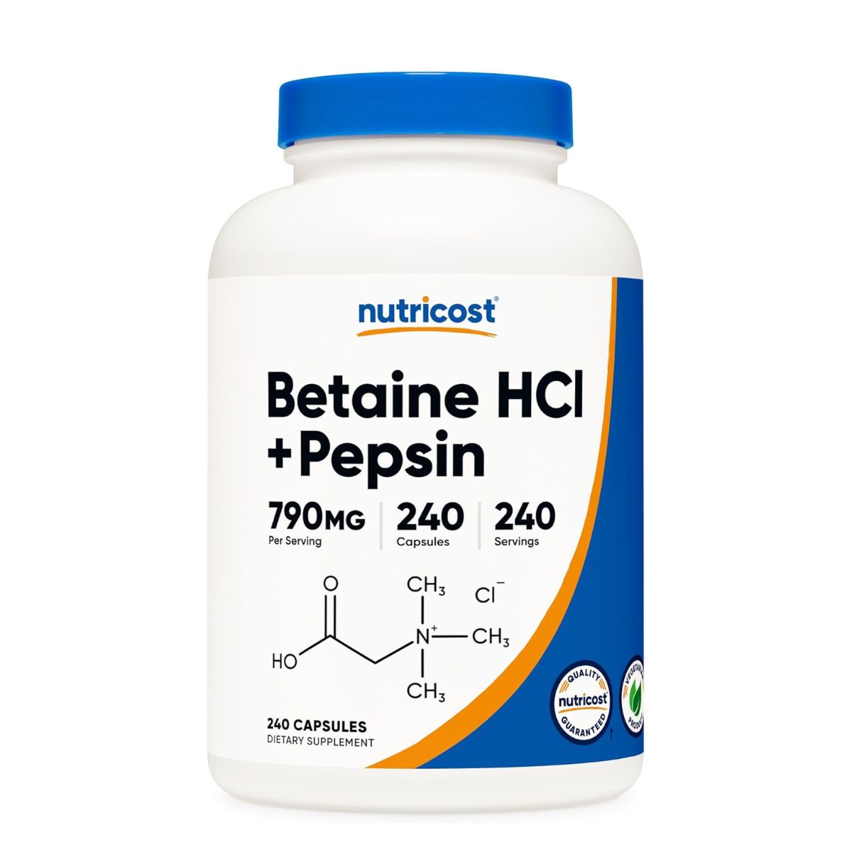 Foto 2 pulgar | Suplemento Nutricost Betaína Hcl + Pepsina 240 Cápsulas