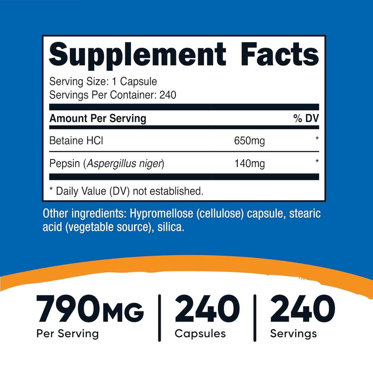 Foto 5 pulgar | Suplemento Nutricost Betaína Hcl + Pepsina 240 Cápsulas