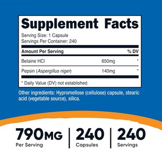 Foto 4 | Suplemento Nutricost Betaína Hcl + Pepsina 240 Cápsulas