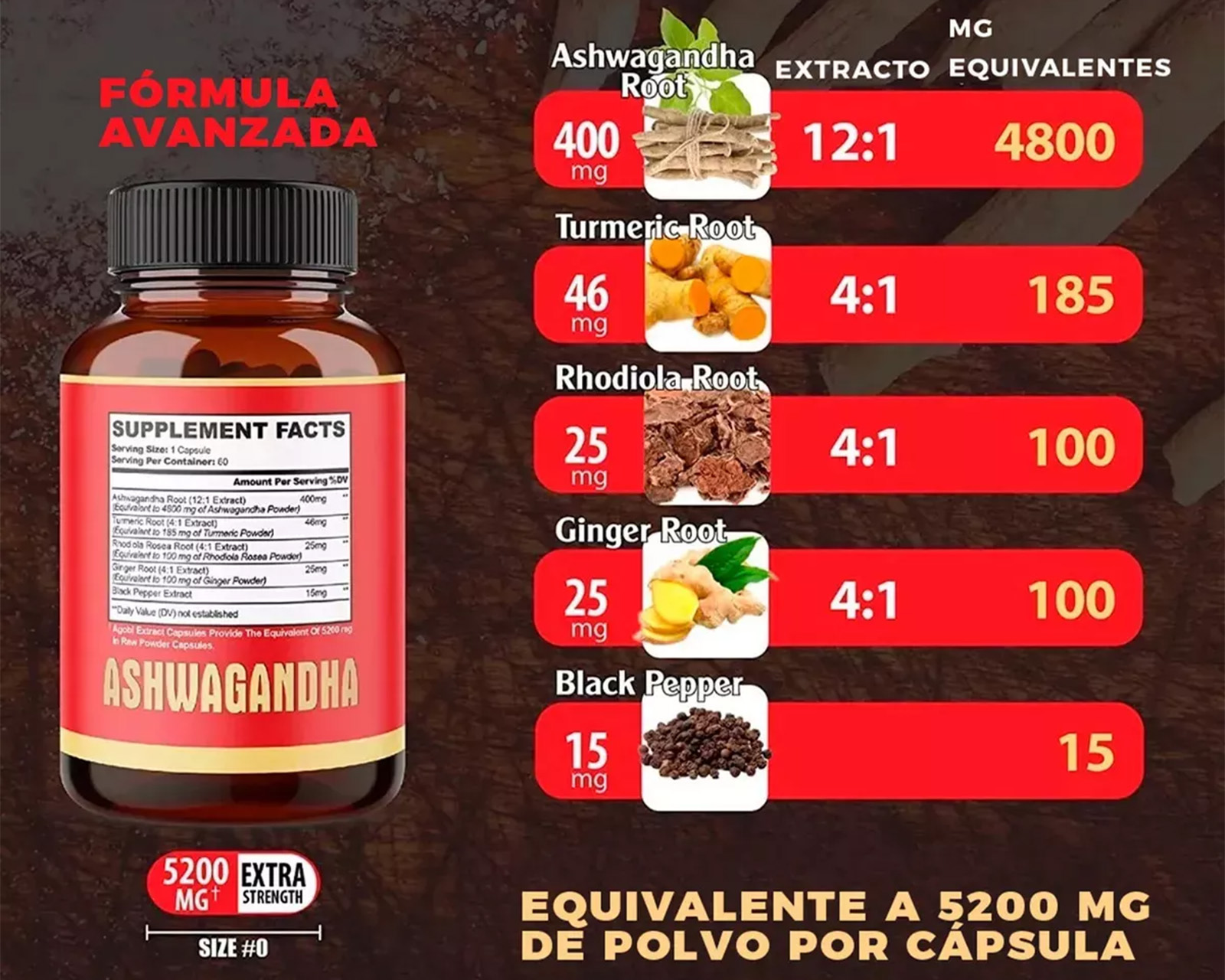 Foto 5 pulgar | Suplemento Ashwagandha Concentrado Equivalente A 5200 Mg Agobi 310 G 2 Pack 60 Capsulas c/u