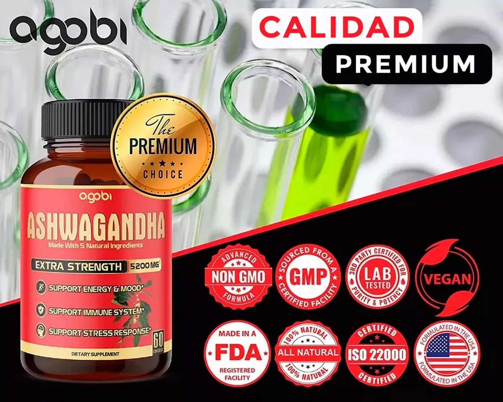 Foto 6 pulgar | Suplemento Ashwagandha Concentrado Equivalente A 5200 Mg Agobi 310 G 2 Pack 60 Capsulas c/u