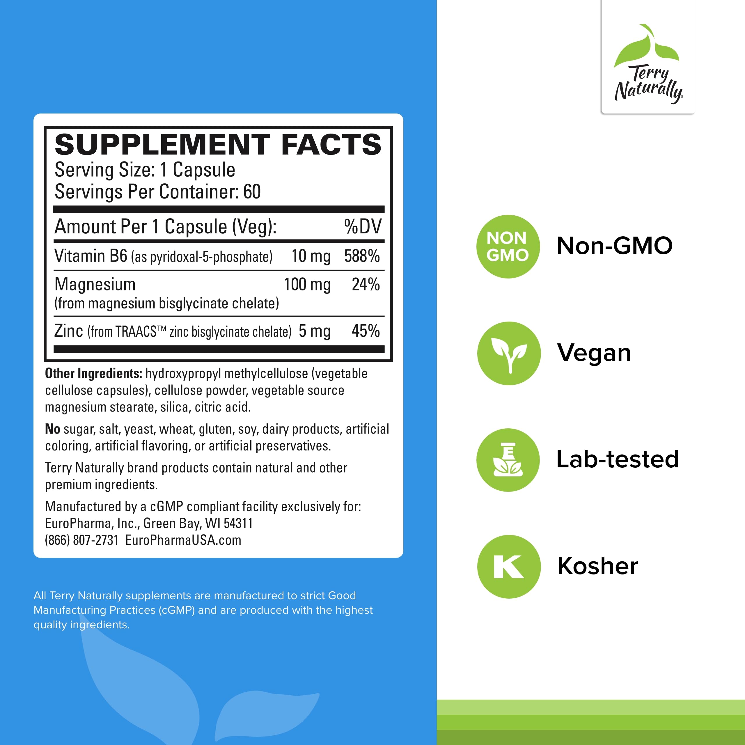 Foto 3 pulgar | Complemento Terry Naturally Bioactive Magnesium Complex 60 Cápsulas - Venta Internacional.