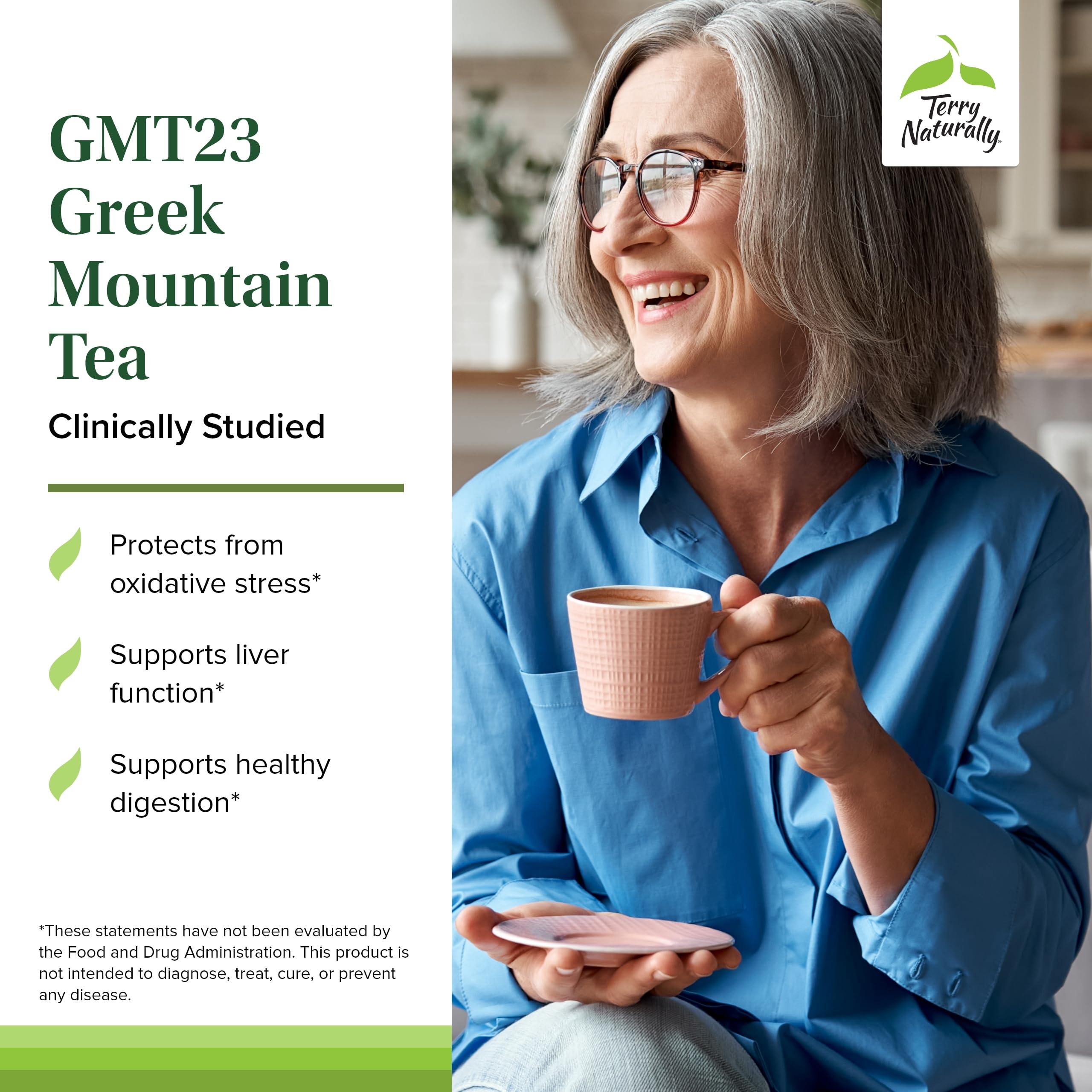 Foto 4 pulgar | Suplemento Terry Naturally Gmt23 Greek Mountain Tea 30 Cápsulas - Venta Internacional.