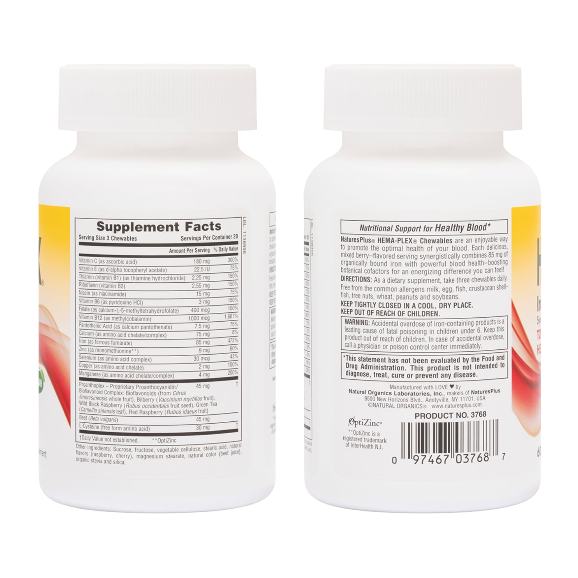 Foto 3 pulgar | Suplemento Naturesplus Hema-plex Iron 60 Masticables 85 Mg - Venta Internacional.