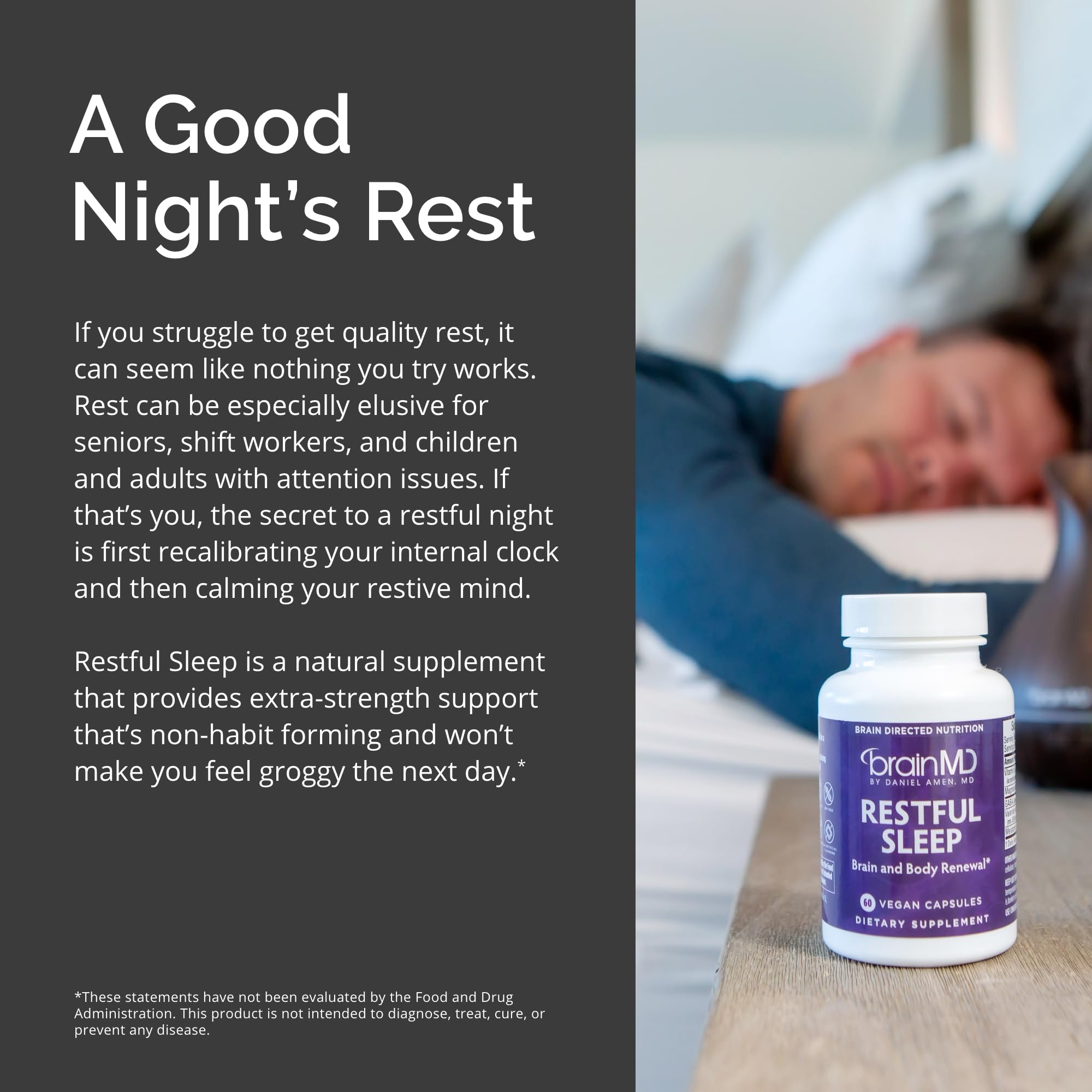 Foto 6 pulgar | Suplemento Brainmd Dr. Amen Restful Sleep 60 Cápsulas Veganas X2 - Venta Internacional.