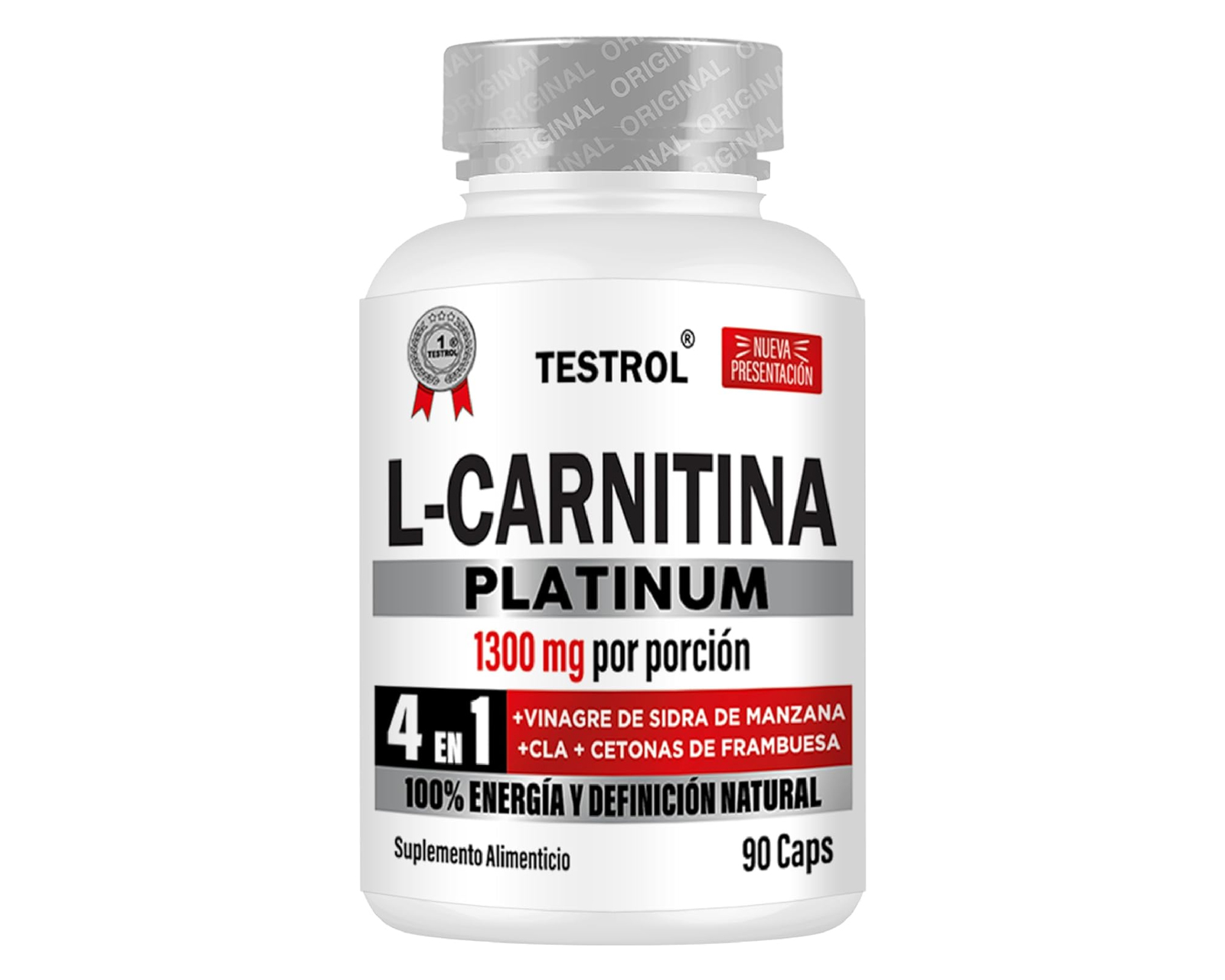 Foto 2 pulgar | Testrol 4 en 1 L-Carnitina Platinum 1300 mg 90 Cápsulas
