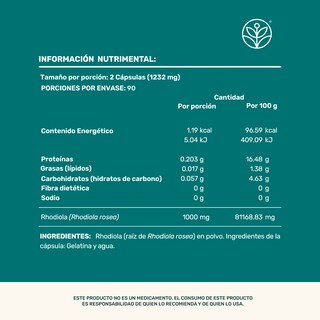 Foto 5 | Rhodiola Rosea Life 360+ 180 Cápsulas Raiz Rhodiola En Polvo