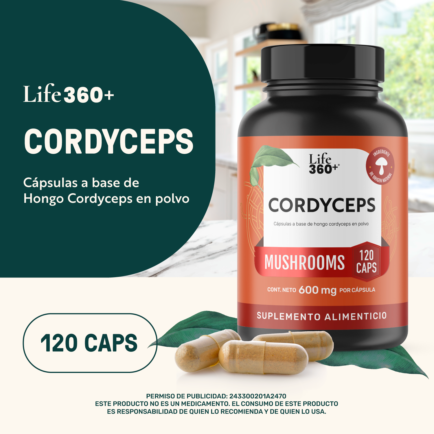Foto 5 pulgar | Cordyceps Mushrooms Life 360+ 120 Cápsulas Hongo Cordyceps