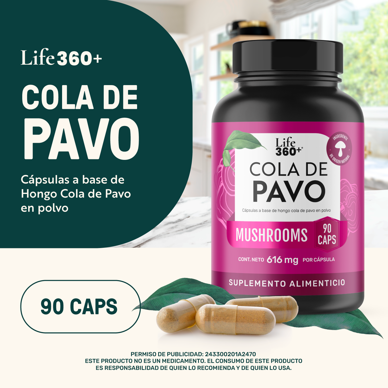 Foto 5 pulgar | Cola De Pavo Life 360+ 90 Cápsulas Con Hongo Cola De Pavo
