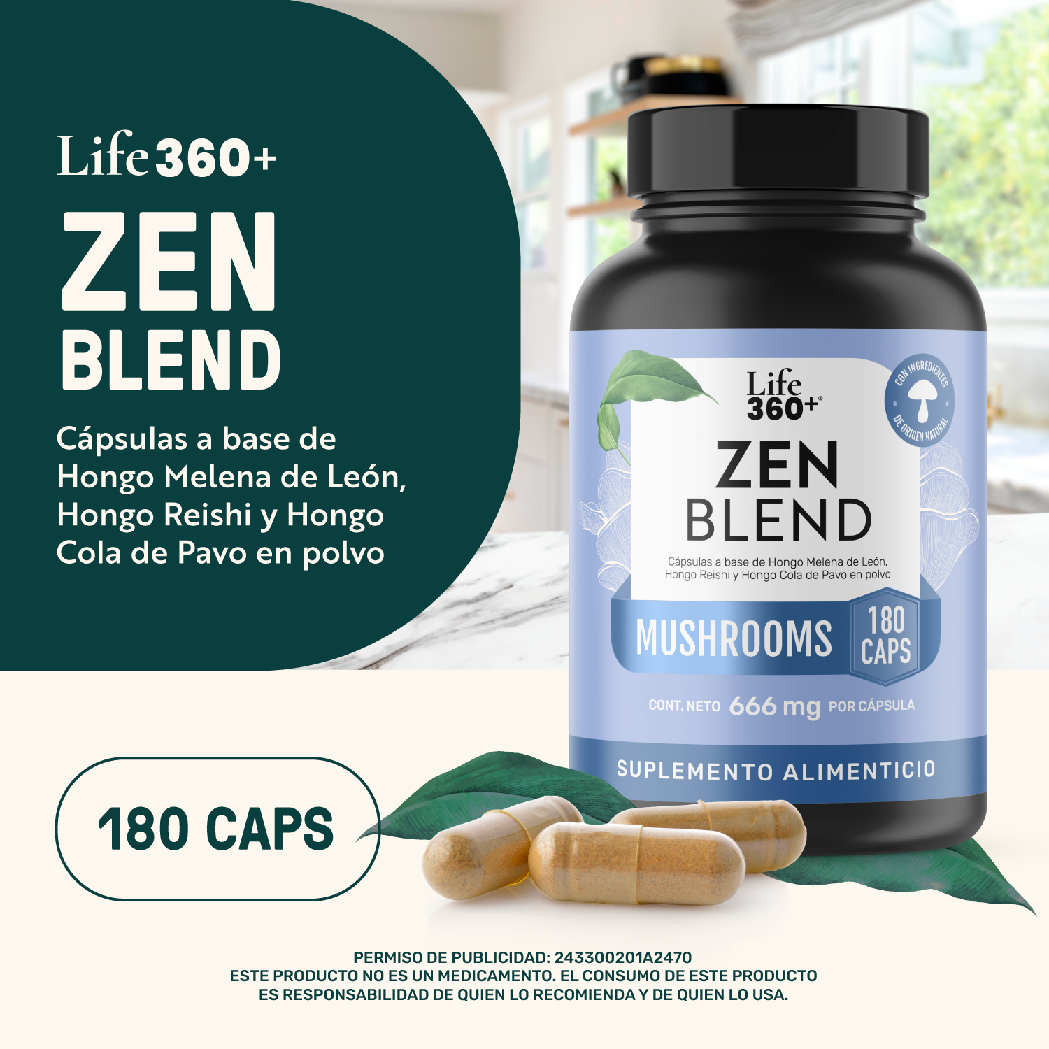 Foto 4 | Zen Blend Life 360+ 180 Cápsulas Reishi Cola De Pavo