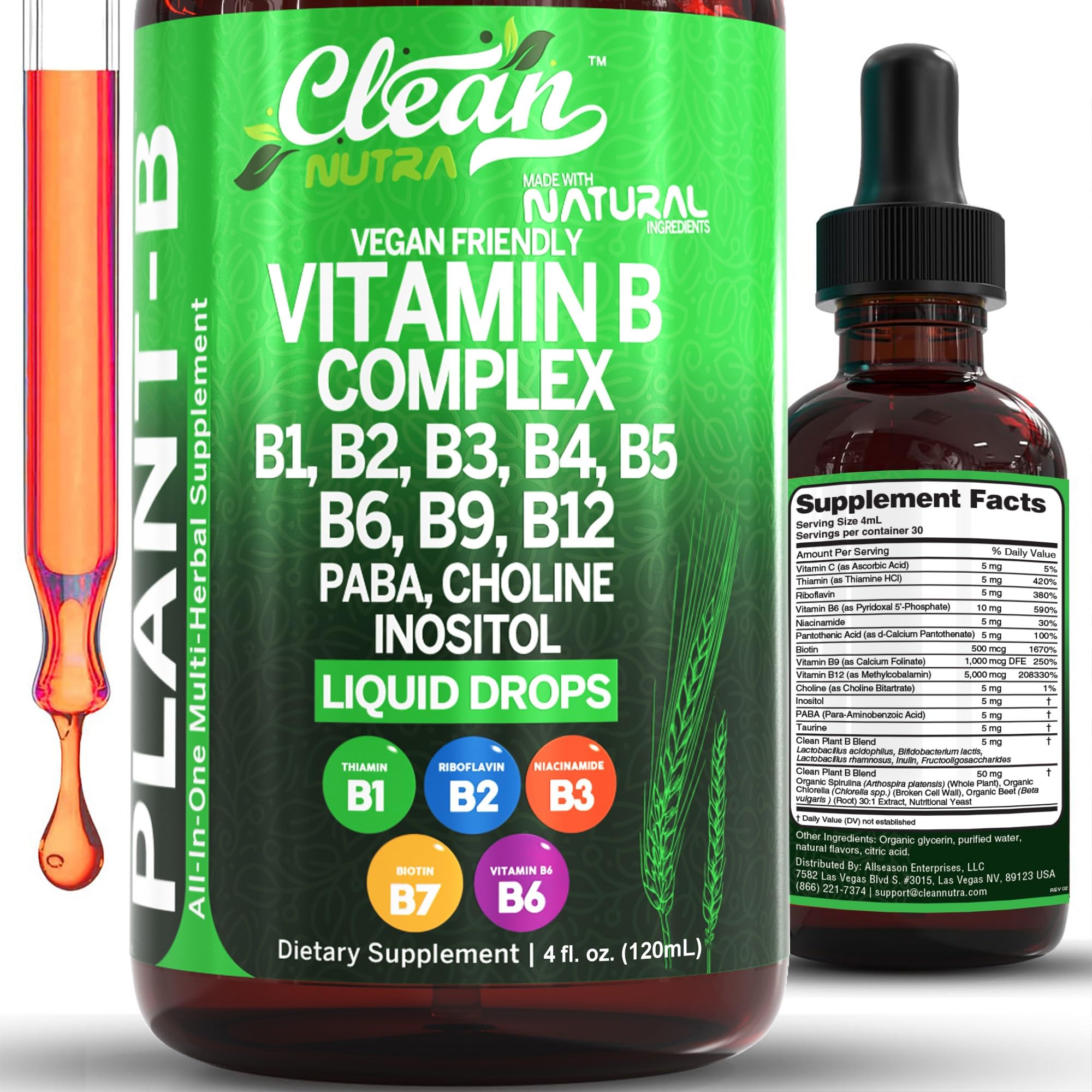 Foto 2 pulgar | Líquido De Complejo De Vitamina B Supplement Clean Nutra, 100 Ml - Venta Internacional.