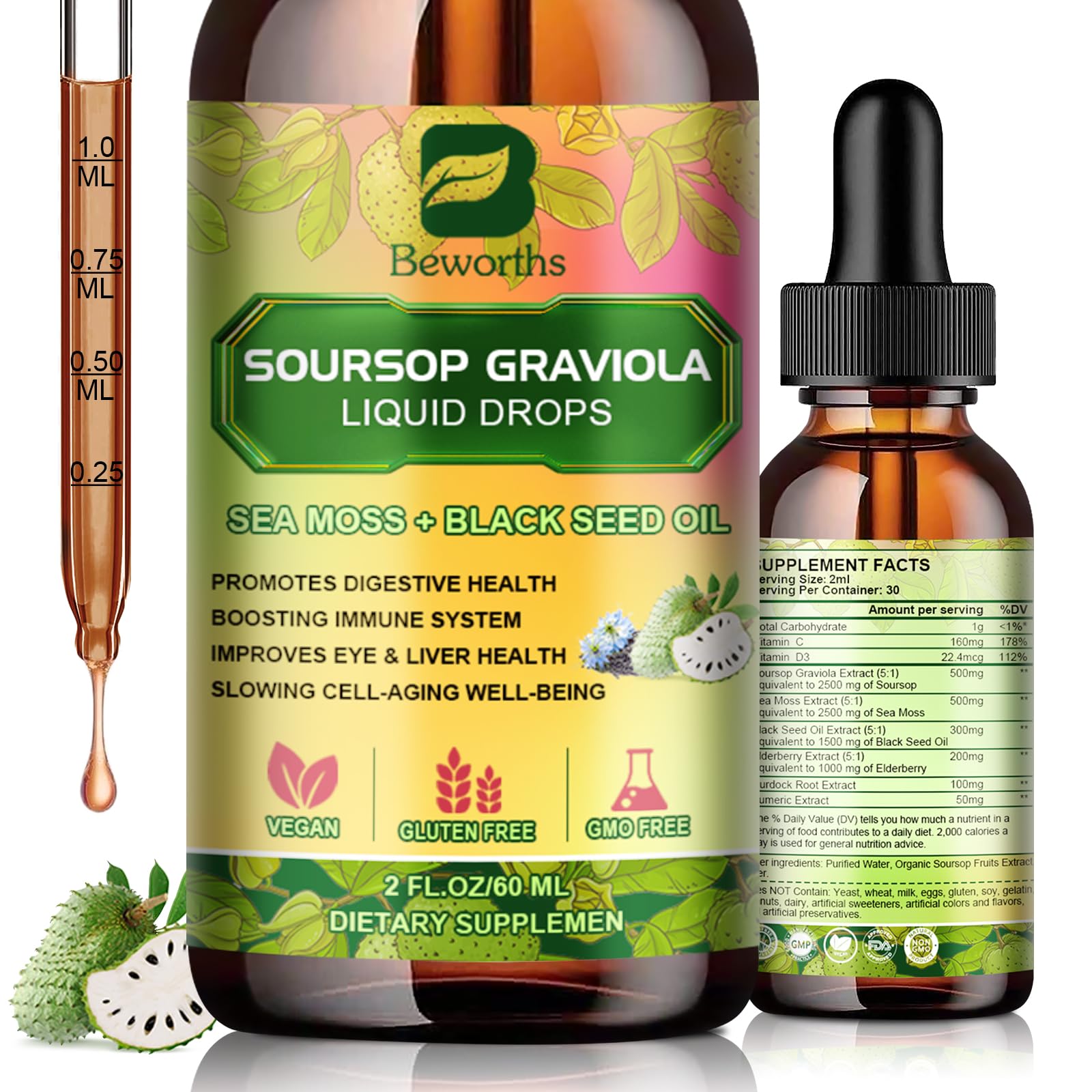 Suplemento B Beworths Gotas Líquidas De Amargo De Guanábana, 60 Ml - Venta Internacional.