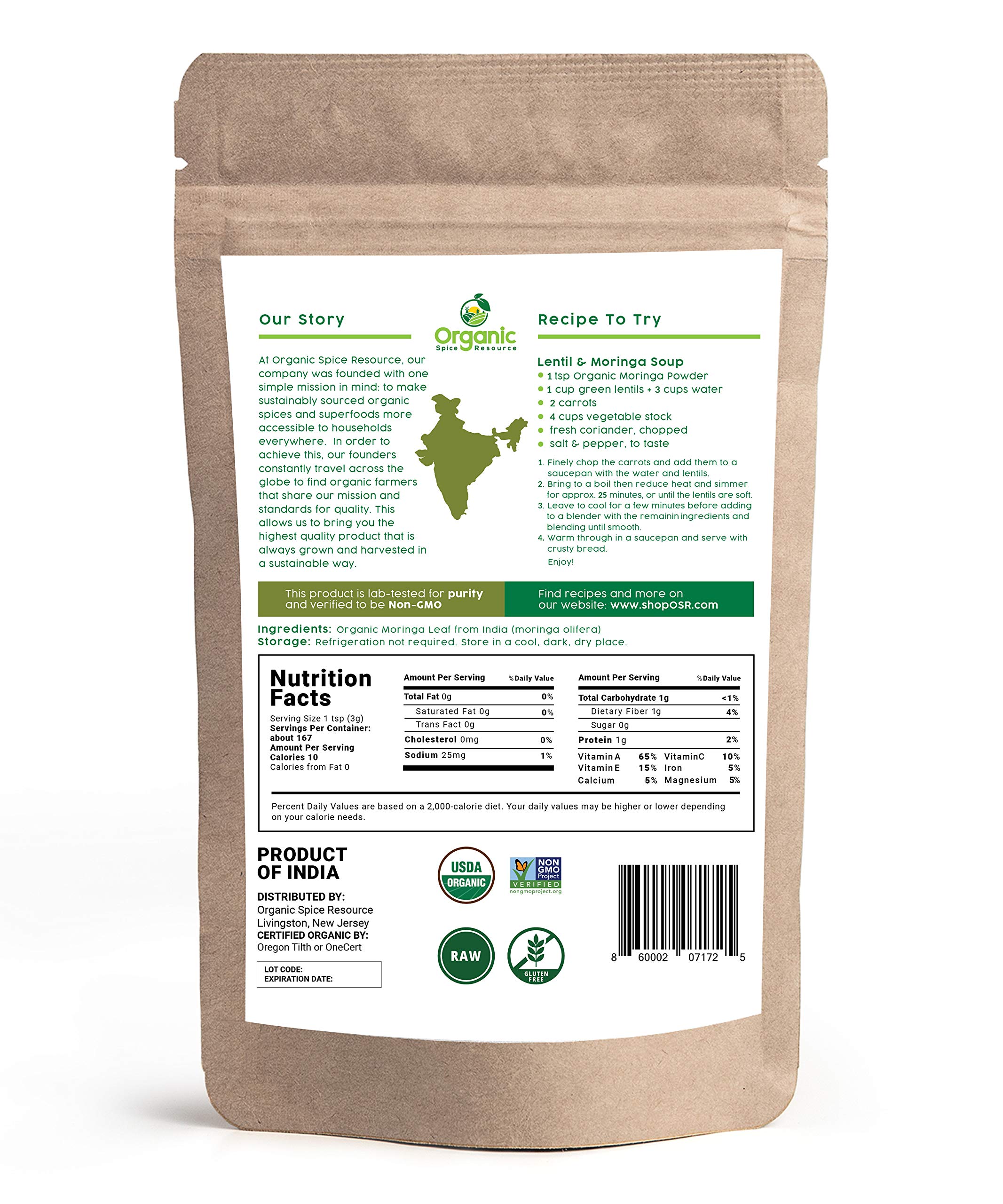 Foto 4 pulgar | Especias Orgánicas En Polvo De Moringa, 1 Kg (2 X 500 G), Usda Kosher - Venta Internacional.