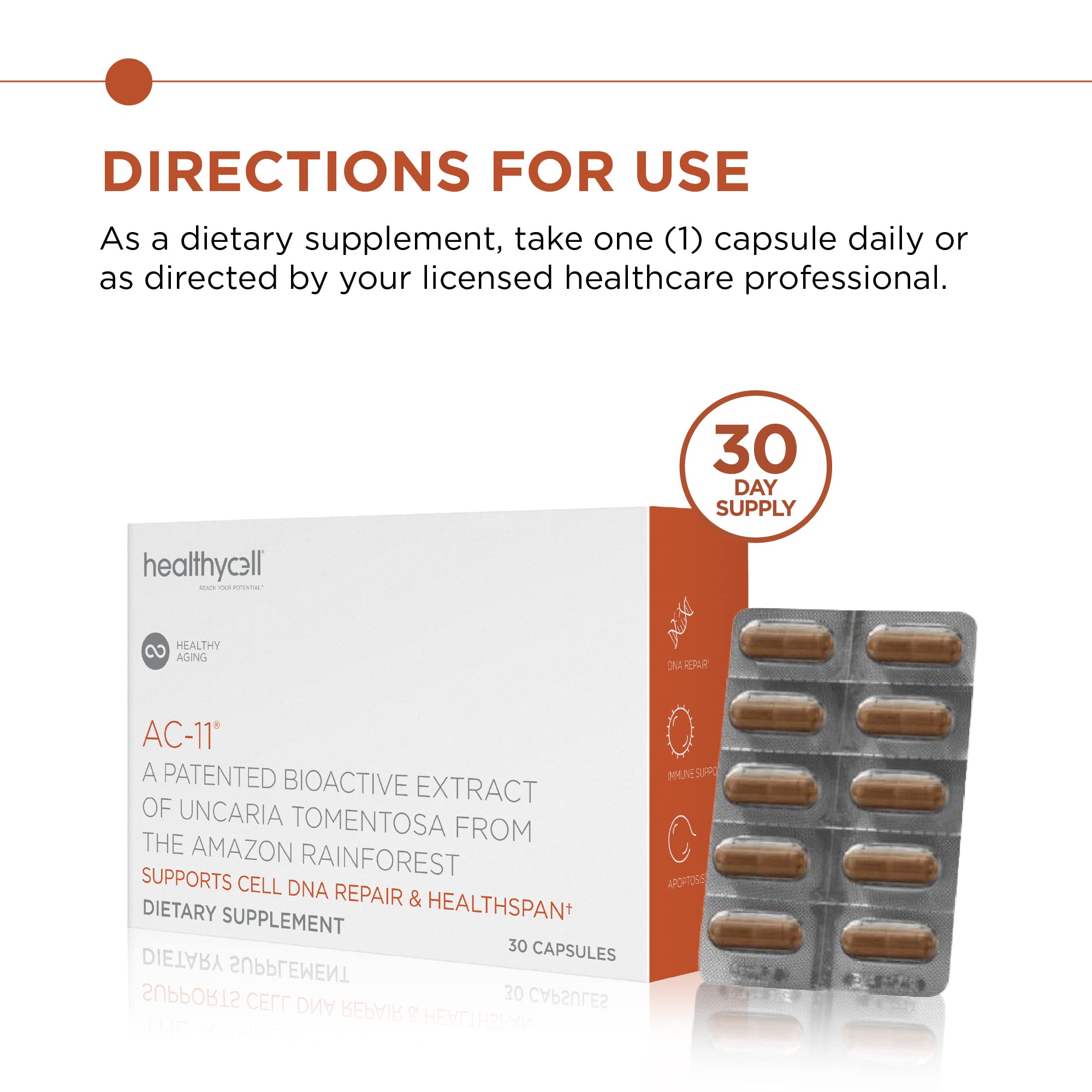 Foto 5 pulgar | Suplemento Healthycell Antienvejecimiento Dna Repair Vegan Ac-11 - Venta Internacional.