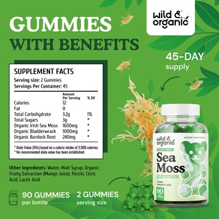 Foto 3 | Gomitas Sea Moss Wild & Organic De 1600 Mg Con Fucus De 90 Unidades - Venta Internacional.