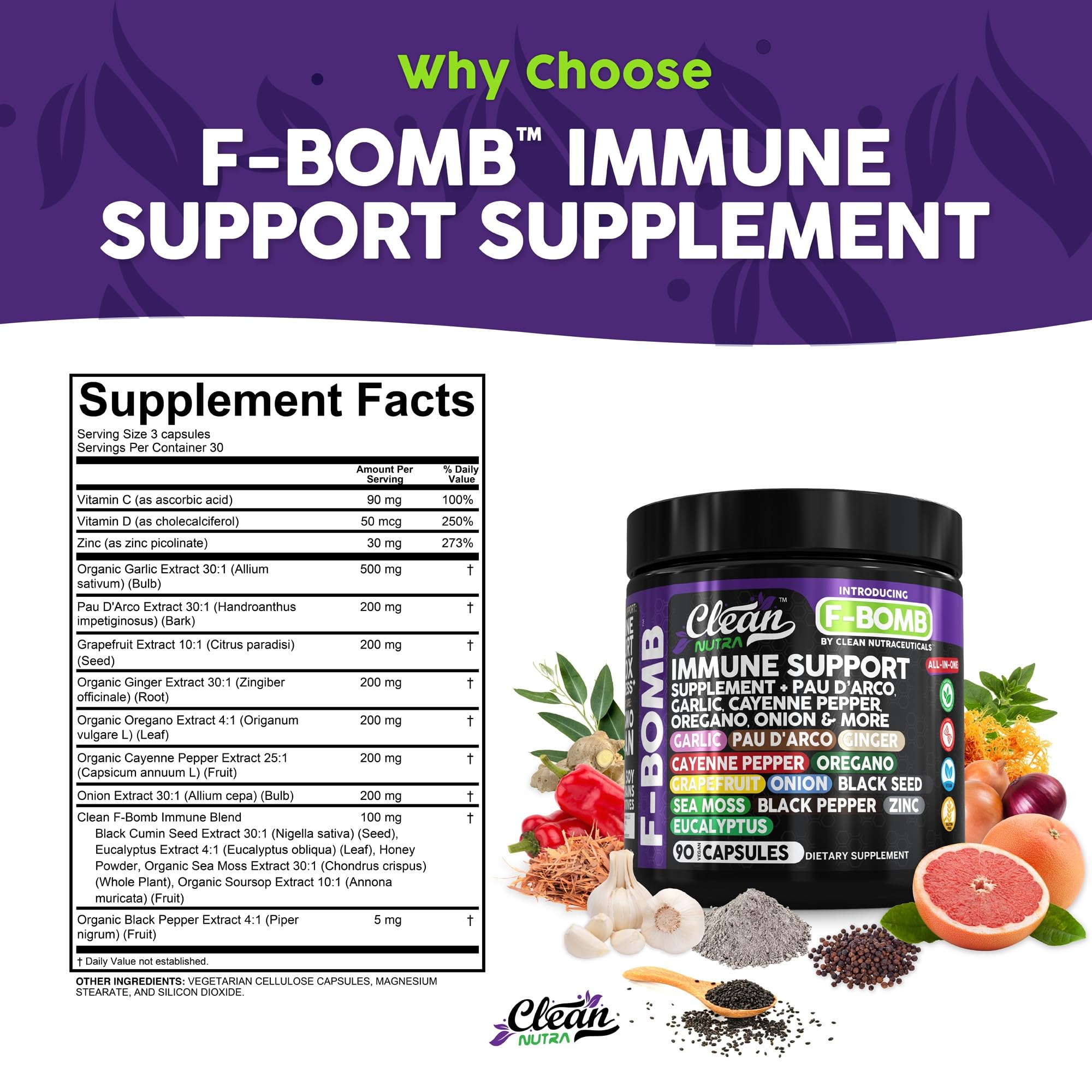 Foto 5 pulgar | Supplement Clean Nutra Organic Inmune Support - Venta Internacional.
