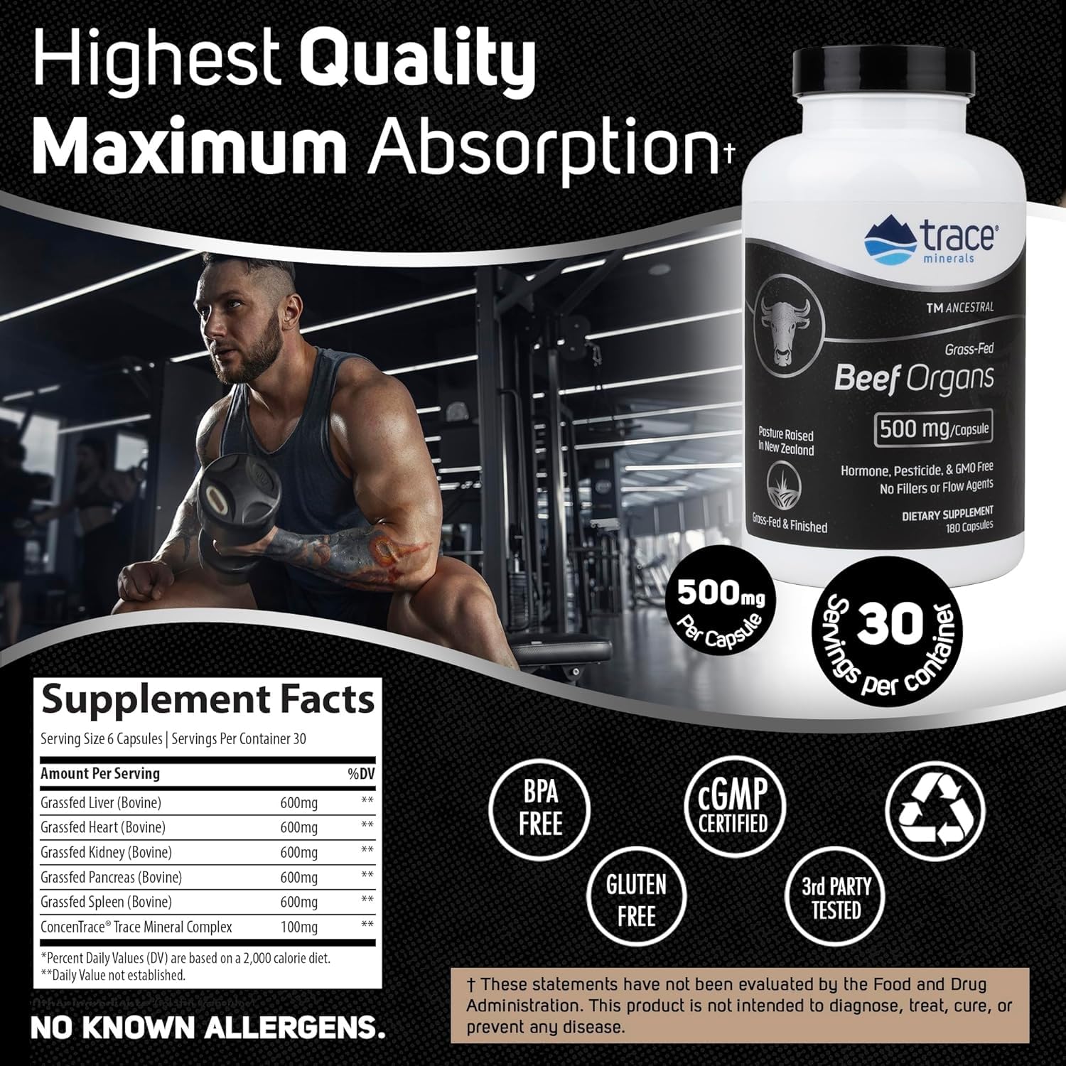 Foto 2 | Suplemento Trace Minerals Beef Organ 600 Mg 180 Cápsulas - Venta Internacional.