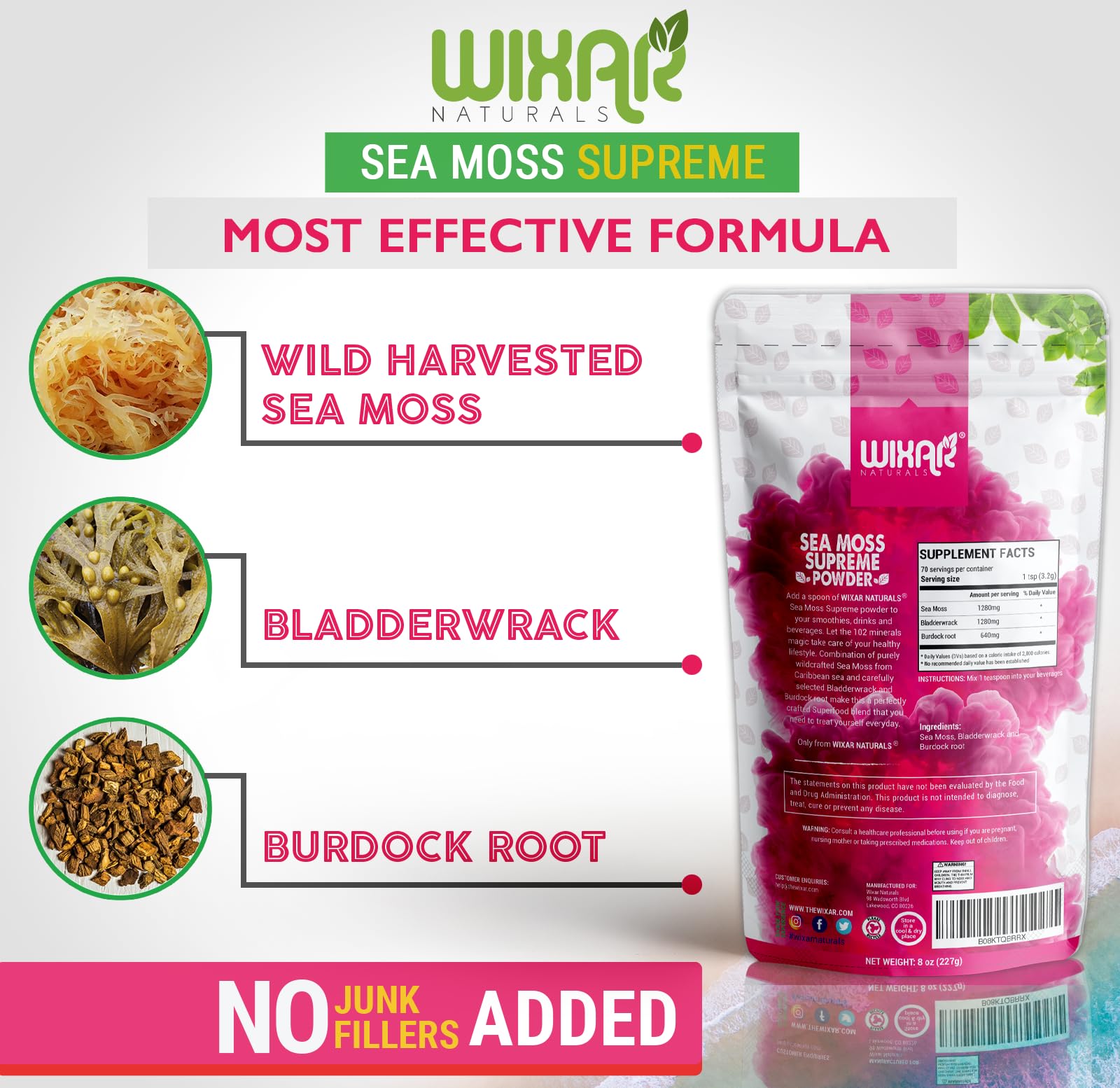 Foto 6 pulgar | Suplemento Wixar Naturals Wixar Wildcrafted Sea Moss Powder - Venta Internacional.