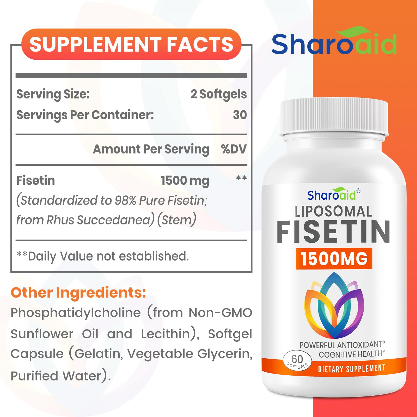 Foto 8 pulgar | Suplementos Sharoaid Fisetin 1500 Mg Liposomal Delivery 120 Cápsulas Blandas - Venta Internacional.