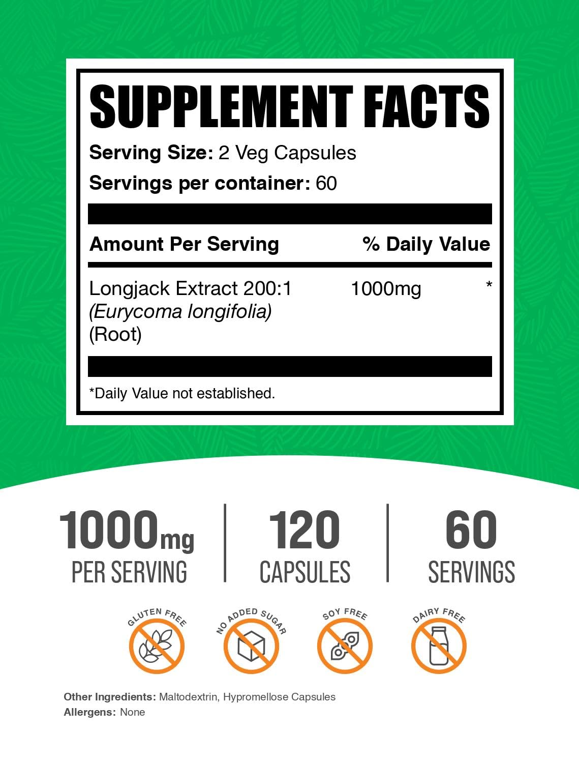 Foto 3 pulgar | Suplemento Bulksupplements.com Extracto De Longjack 120 Cápsulas - Venta Internacional.
