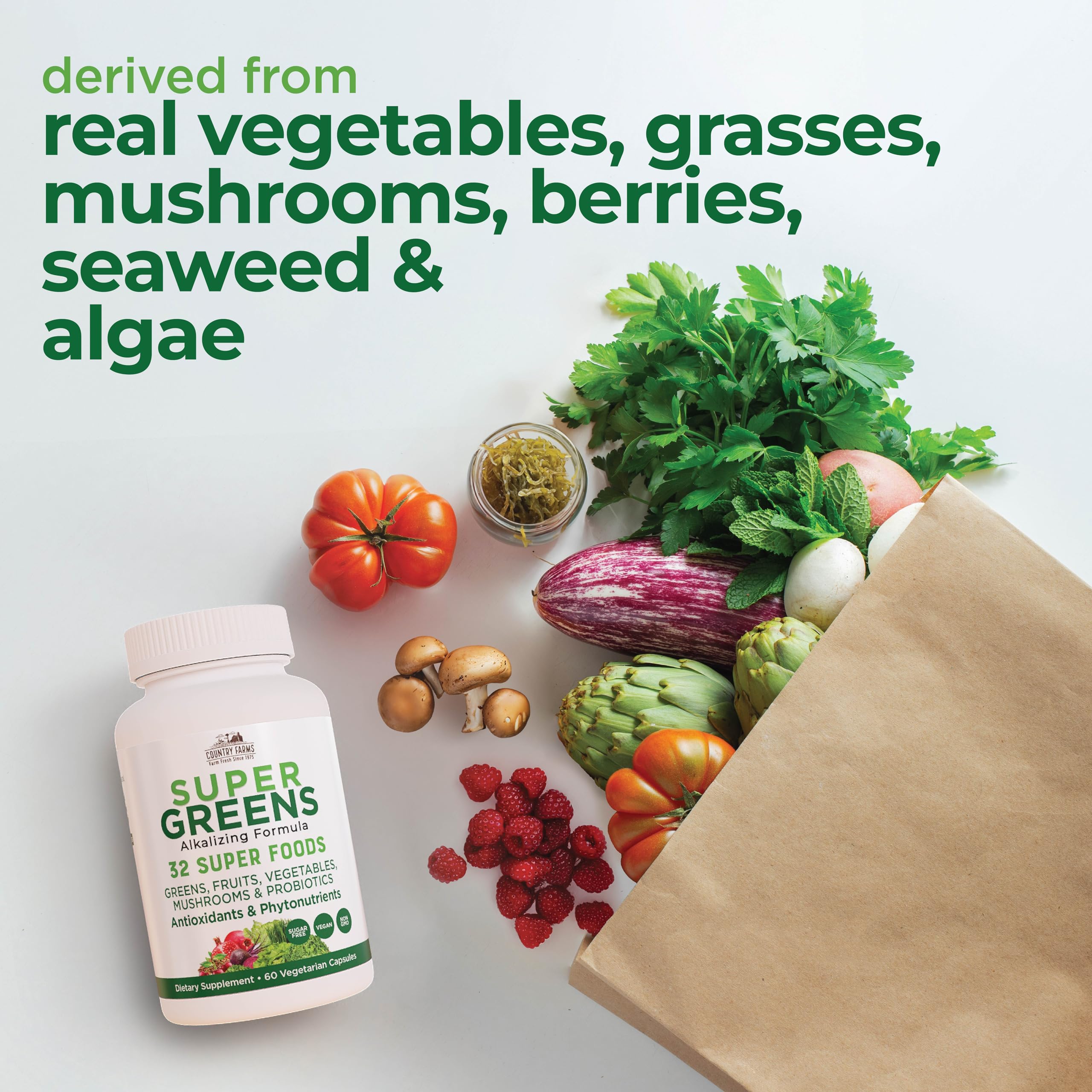 Foto 4 pulgar | Suplemento Country Farms Super Greens Vegicaps, 60 Unidades - Venta Internacional.