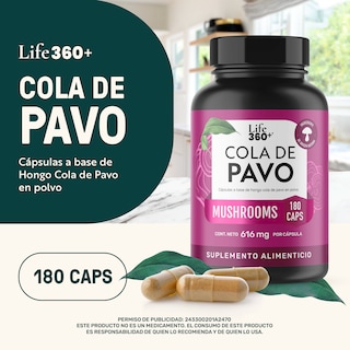 Foto 4 | Cola De Pavo Life 360+ 180 Cápsulas Con Hongo Cola De Pavo