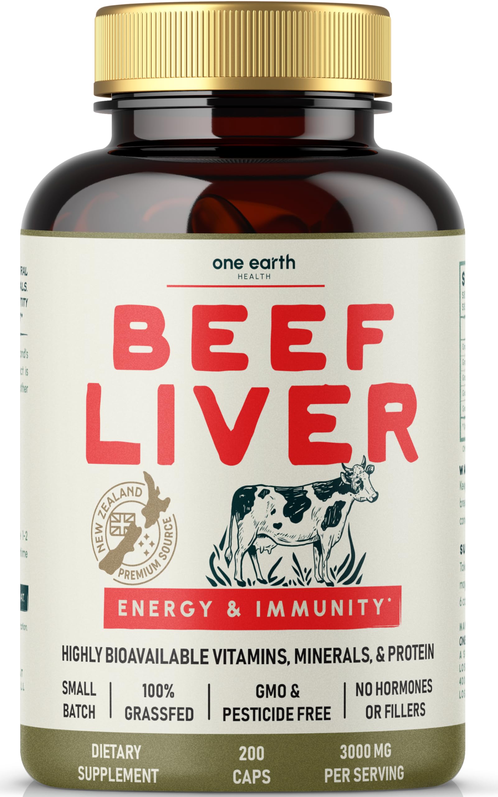 Cápsulas De Hígado De Res Supplement One Earth Health, 200 X 3000 Mg - Venta Internacional.