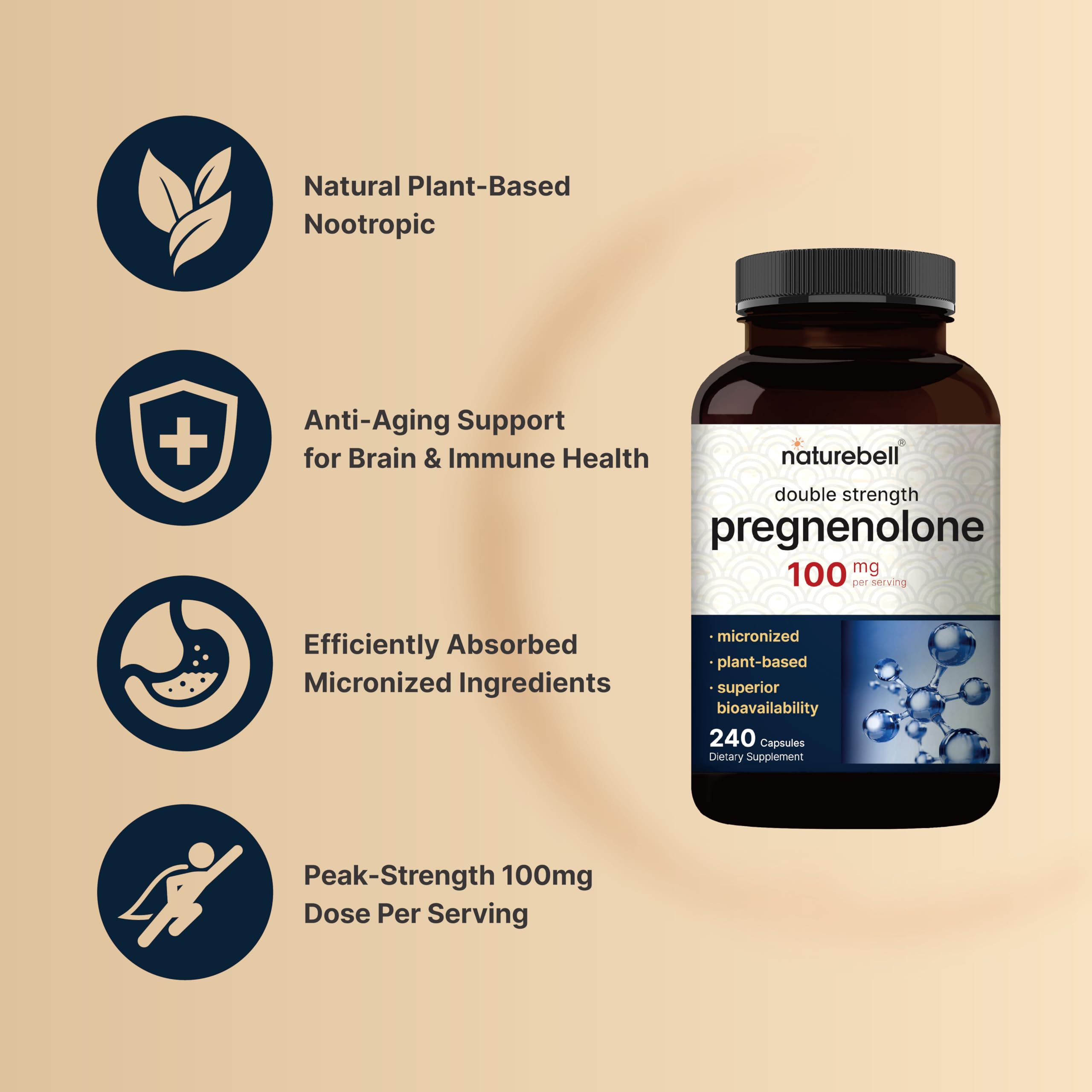 Foto 3 | Suplemento Naturebell Pregnenolona 100 Mg 240 Cápsulas - Venta Internacional.