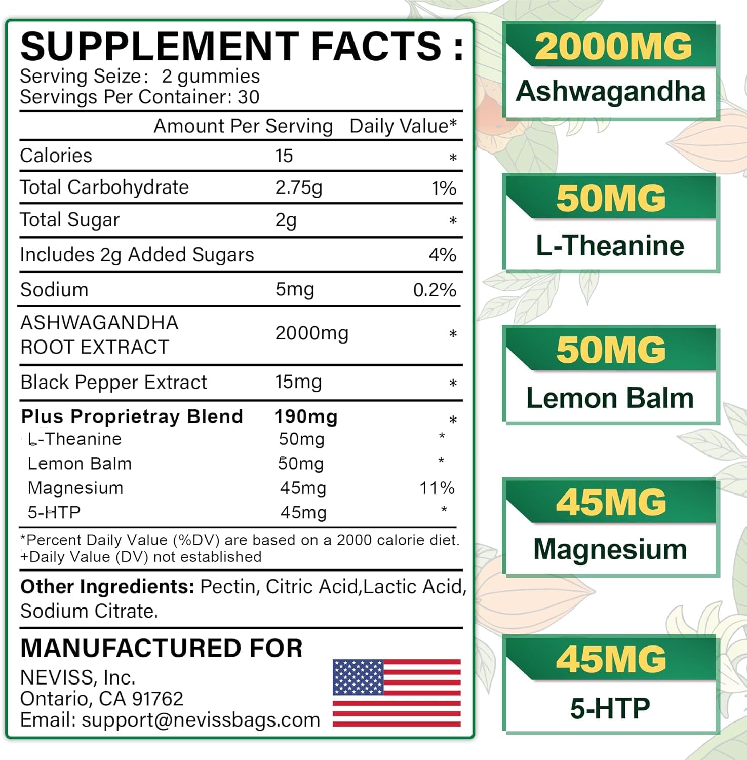 Foto 3 pulgar | Suplemento De Gomitas De Ashwagandha Neviss, 2000 Mg, 120 Unidades - Venta Internacional.