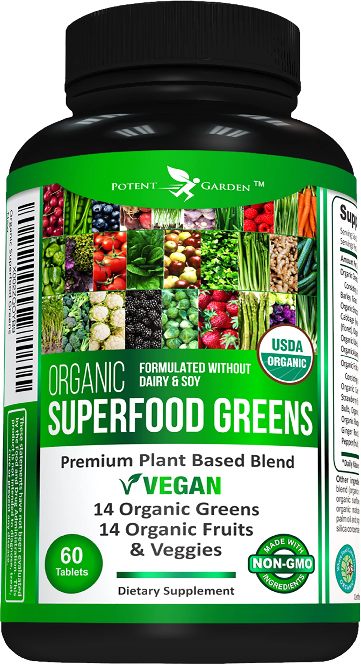 Foto 2 pulgar | Suplemento Potent Garden Organic Superfood Greens, 60 Comprimidos - Venta Internacional.