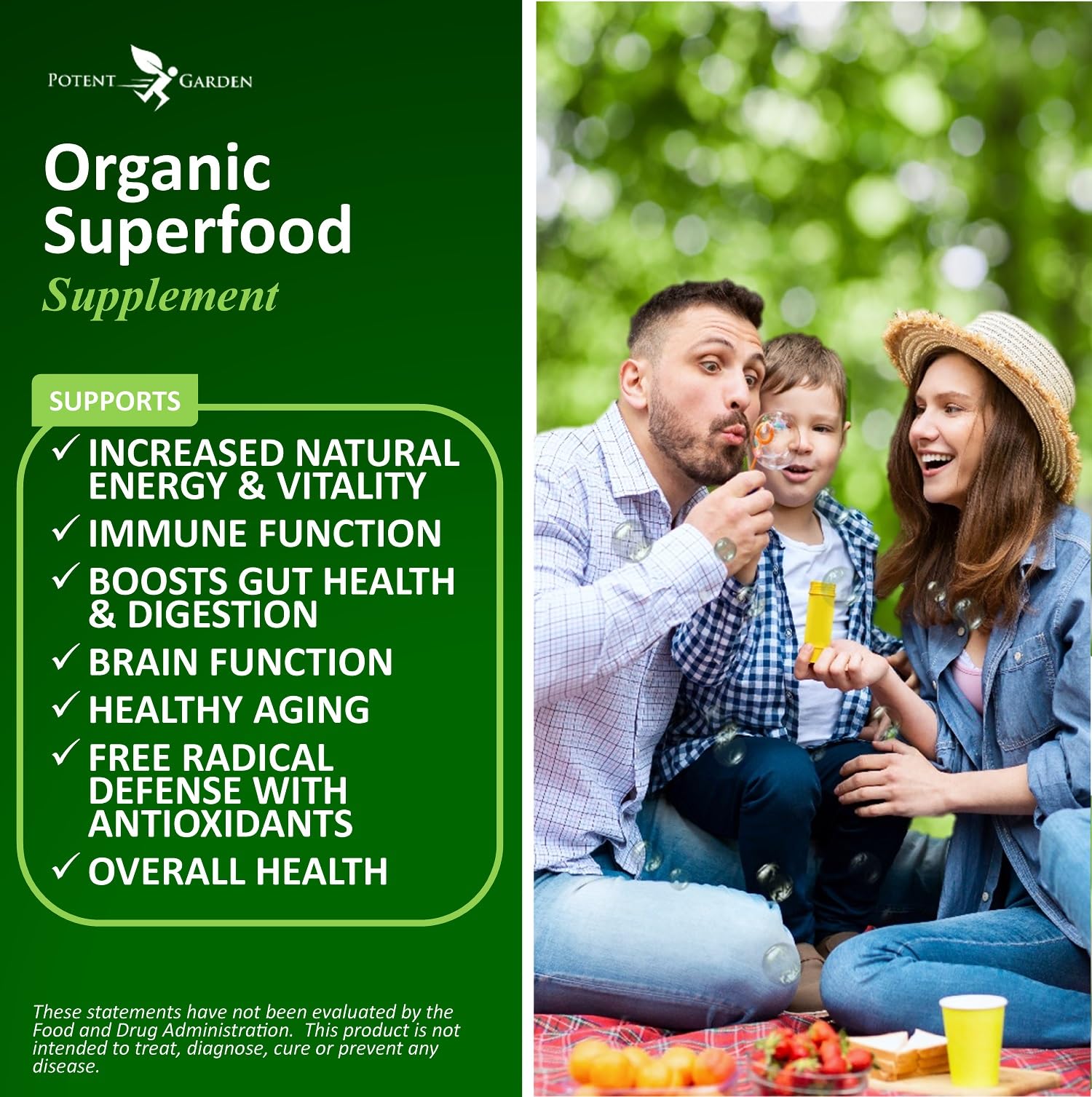 Foto 4 pulgar | Suplemento Potent Garden Organic Superfood Greens, 60 Comprimidos - Venta Internacional.