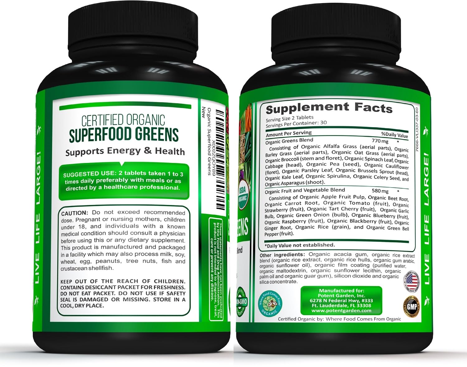Foto 6 pulgar | Suplemento Potent Garden Organic Superfood Greens, 60 Comprimidos - Venta Internacional.