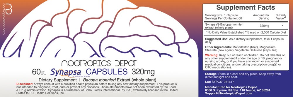 Foto 3 pulgar | Suplemento Nootropics Depot Synapsa Bacopa Monnieri 320 Mg - Venta Internacional.
