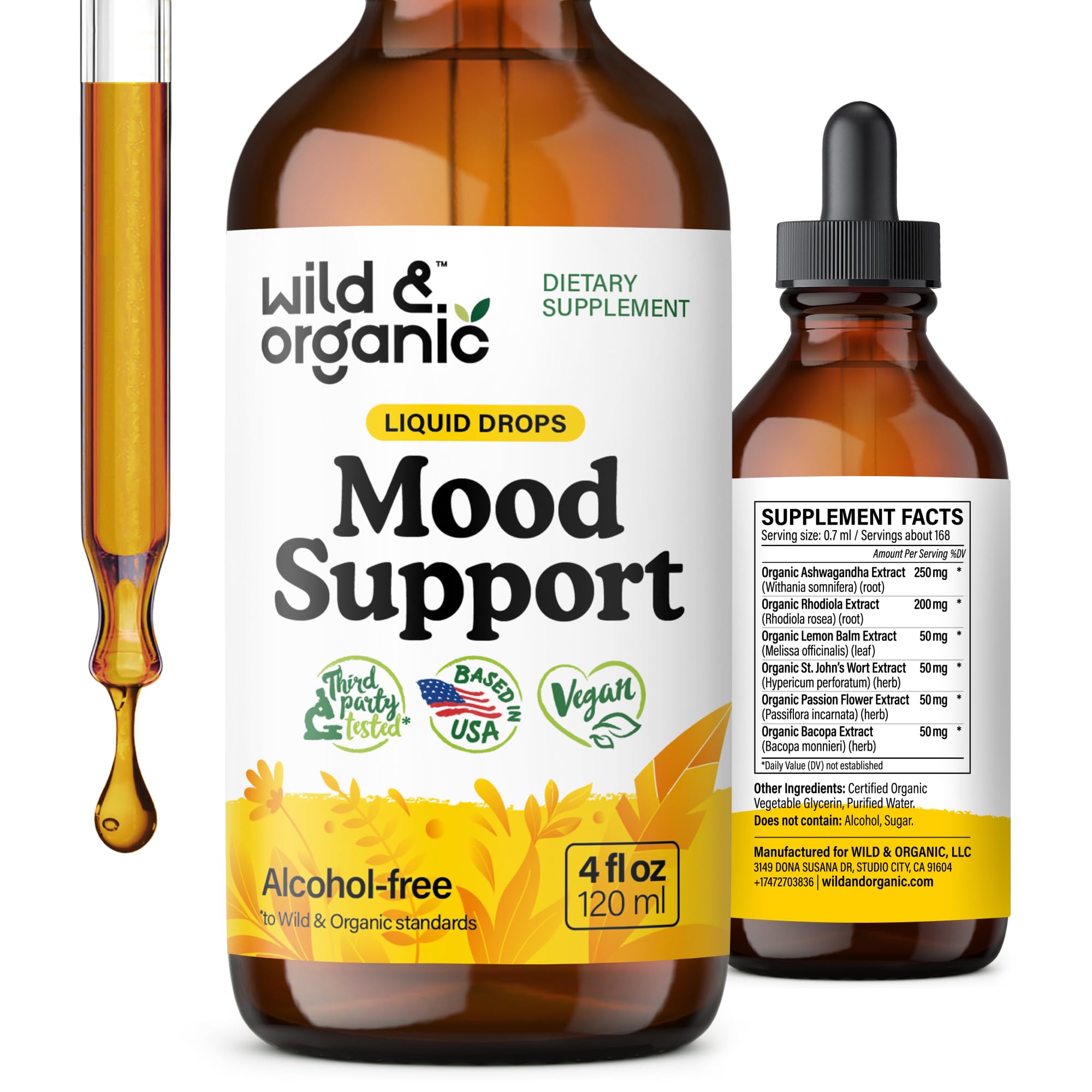 Foto 2 pulgar | Suplemento Wild & Organic Mood Support Con Ashwagandha De 120 Ml - Venta Internacional.