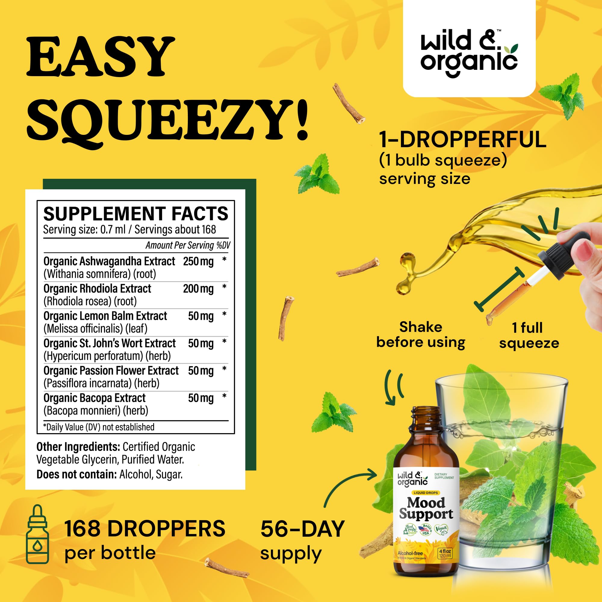 Foto 4 pulgar | Suplemento Wild & Organic Mood Support Con Ashwagandha De 120 Ml - Venta Internacional.
