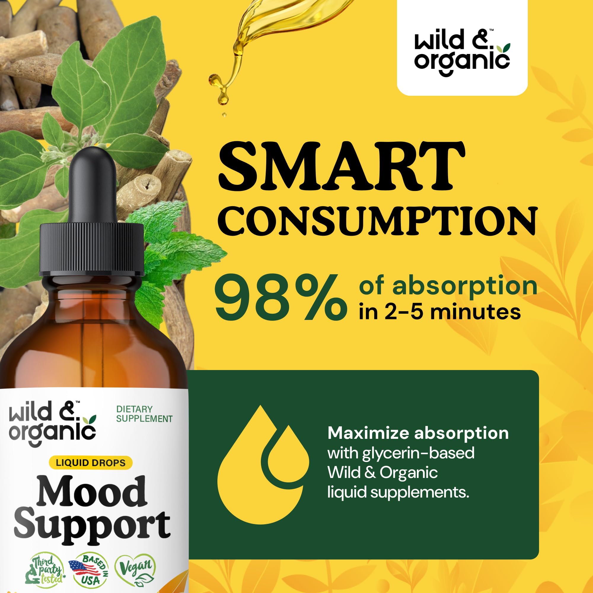 Foto 5 pulgar | Suplemento Wild & Organic Mood Support Con Ashwagandha De 120 Ml - Venta Internacional.