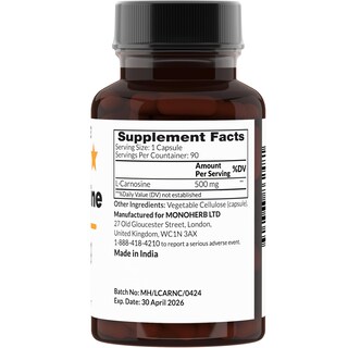 Foto 2 | Suplemento Monoherb L-carnosina 500 Mg 90 Cápsulas Vegetarianas - Venta Internacional.