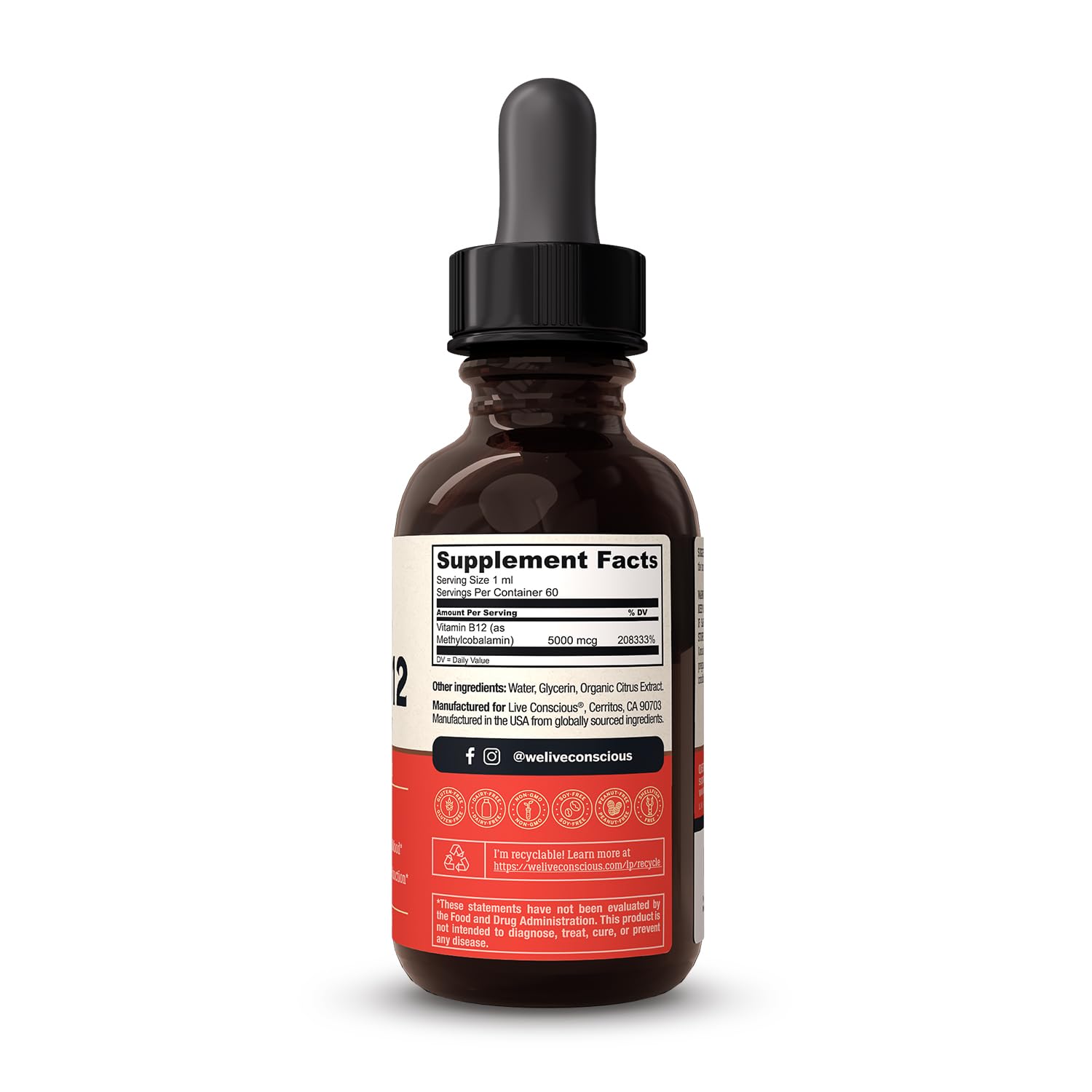 Foto 6 pulgar | Líquido Sublingual Con Vitamina B12 Live Conscious De 5000 Mcg, Paquete De 2 - Venta Internacional.