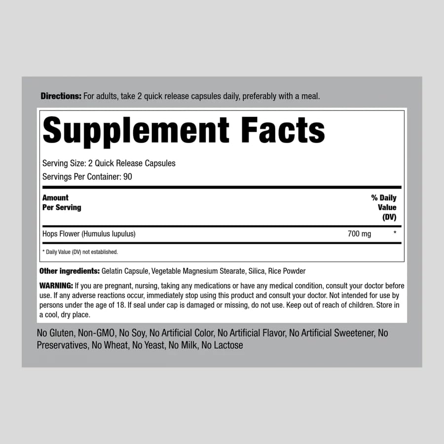 Foto 2 | Suplemento De Extracto De Lúpulo Piping Rock 700 Mg 180 Cápsulas - Venta Internacional.