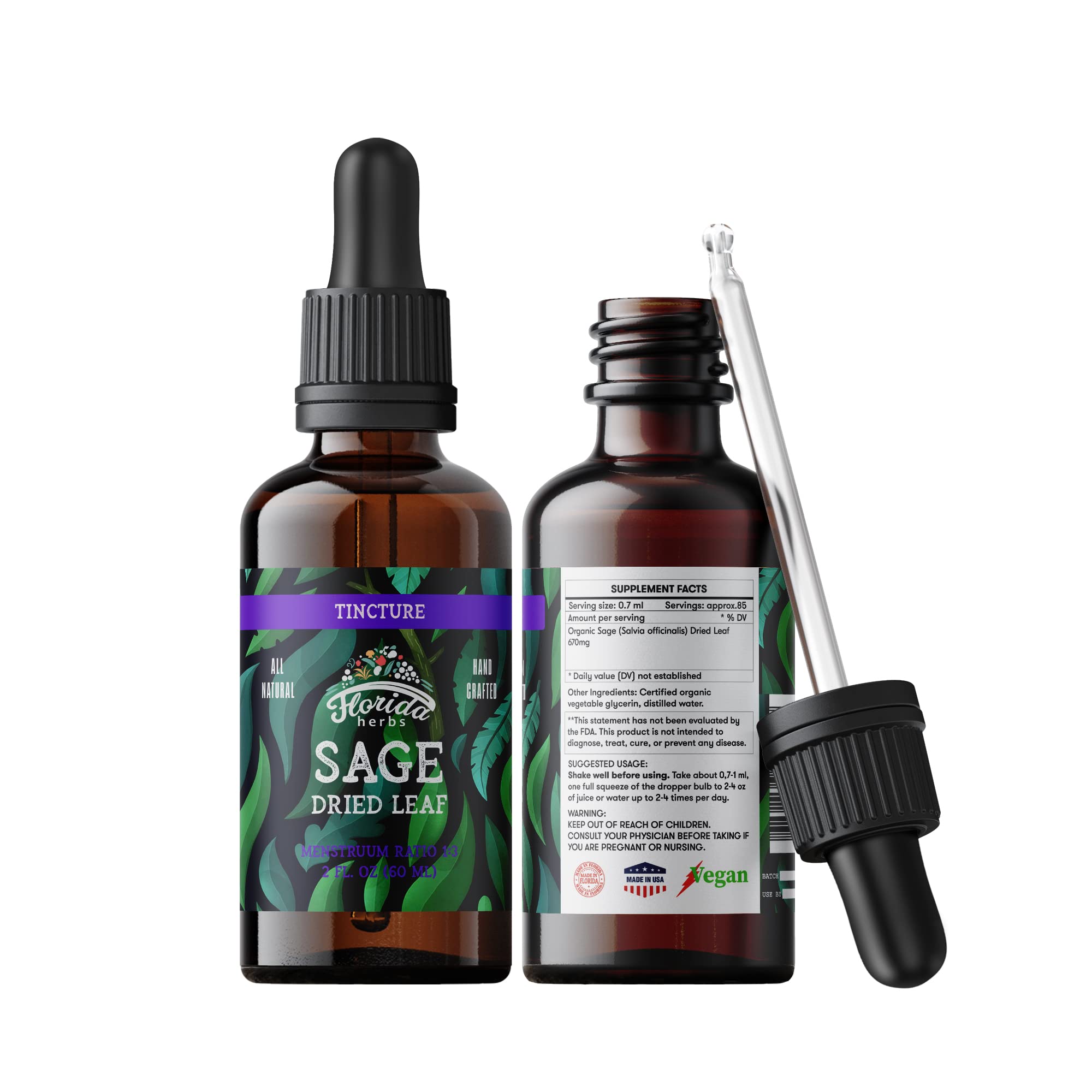 Foto 2 pulgar | Suplemento De Extracto De Salvia Orgánico De Florida Herbs, 60 Ml - Venta Internacional.