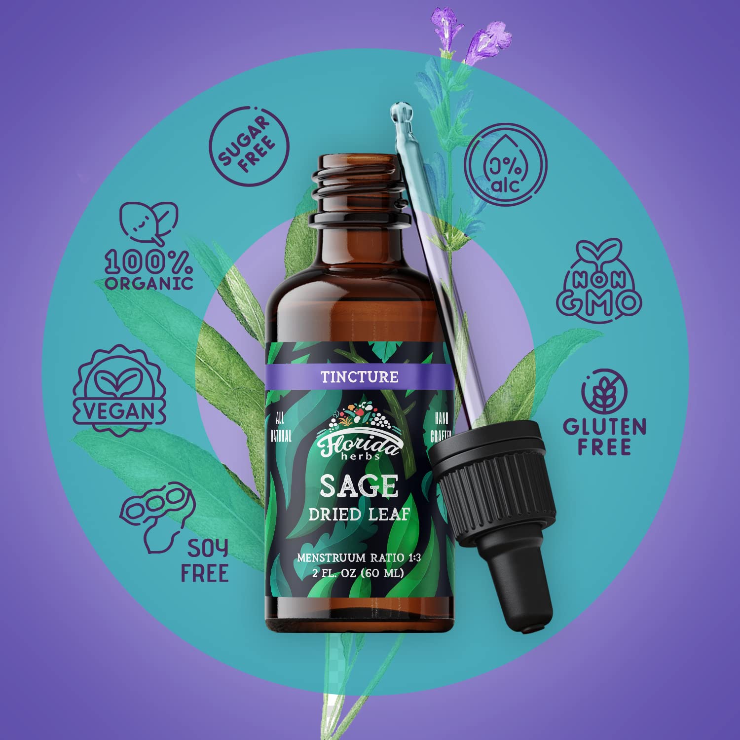 Foto 6 pulgar | Suplemento De Extracto De Salvia Orgánico De Florida Herbs, 60 Ml - Venta Internacional.