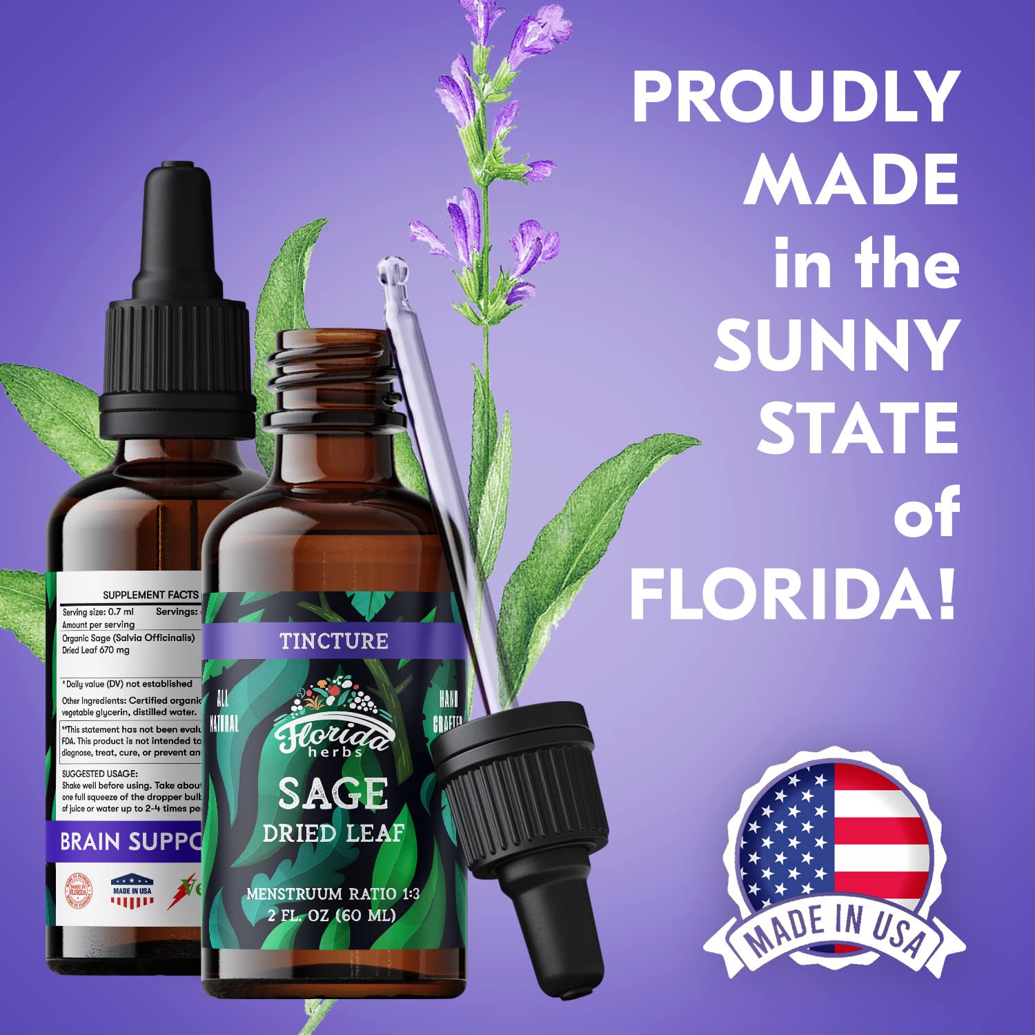 Foto 7 pulgar | Suplemento De Extracto De Salvia Orgánico De Florida Herbs, 60 Ml - Venta Internacional.