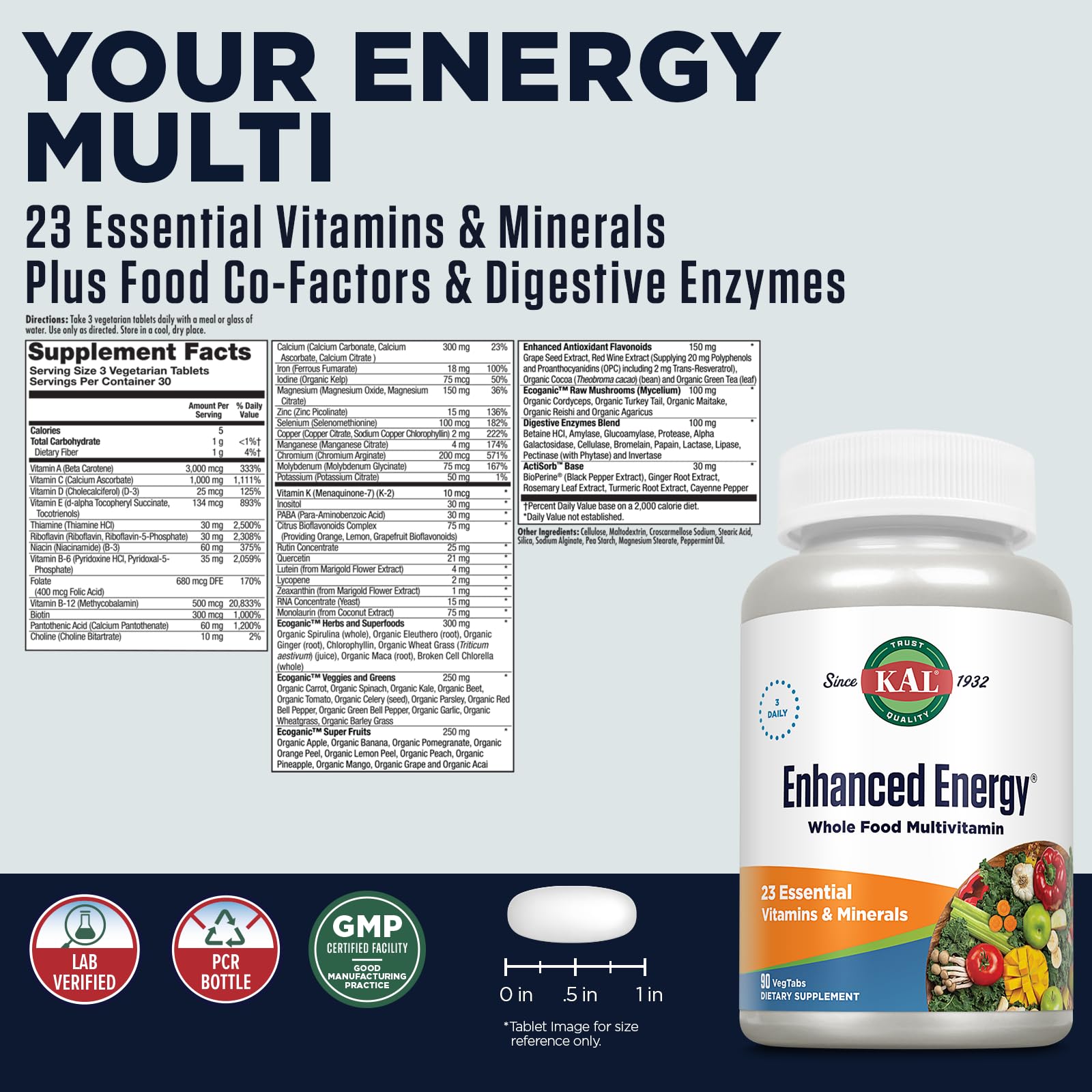 Foto 3 pulgar | Suplemento Kal Enhanced Energy 90 Tabletas - Venta Internacional.